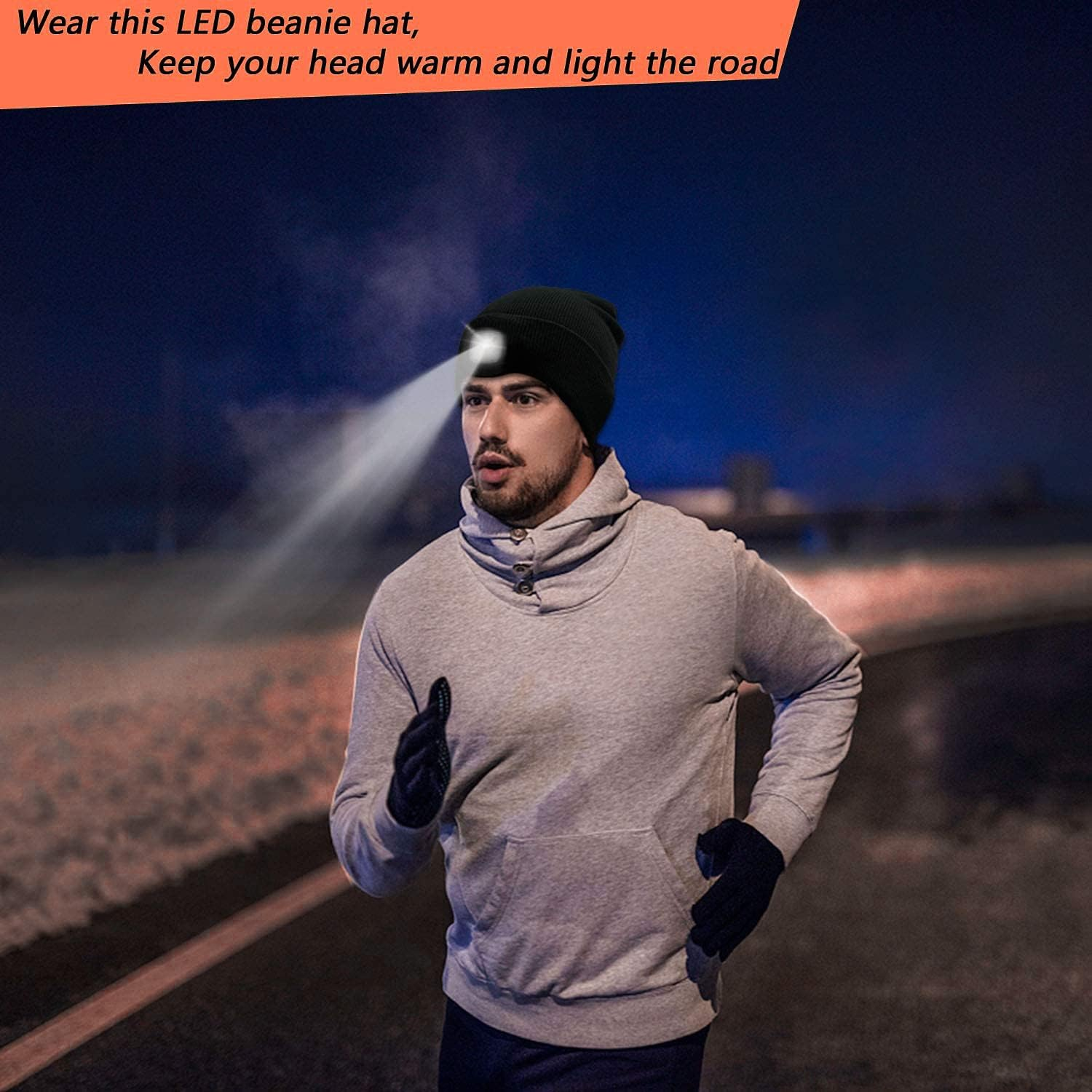 KAVAVO Beanie Hat with Light,Usb Rechargeable LED Lighted Beanie Cap,Unisex Winter Warmer Knit Cap Hat for Walking at Night,Fishing,Camping,Hunting image number 3