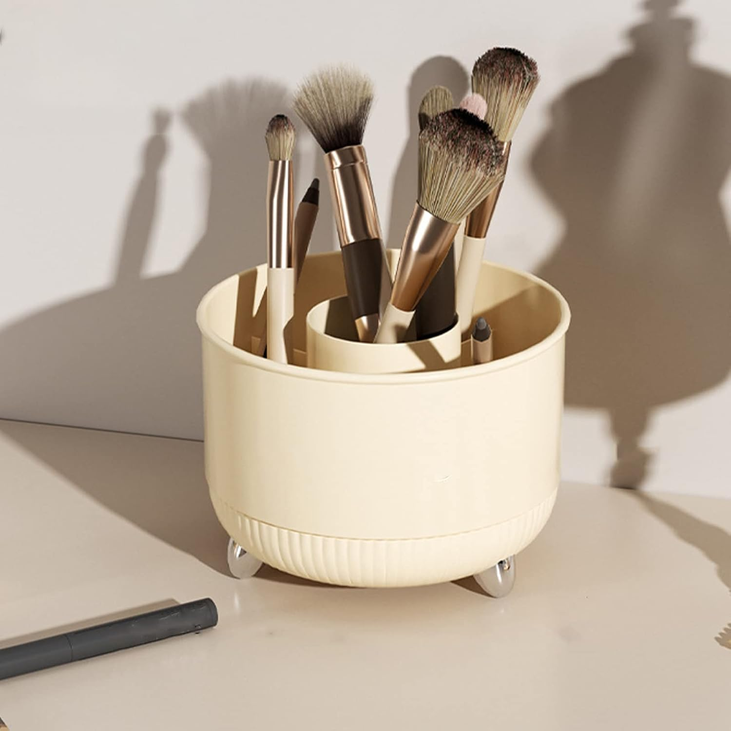 Jeffergarden Makeup Brush Holder White Makeup Brush Organizer Holder Organizer Cosmetic Storage Display Case 360 Degrees Rotating for Eyebrow Pencils Lipsticks (5 Grids) image number 2