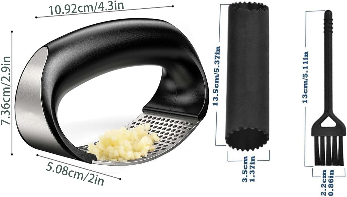 Dybepocih Garlic Press Rocker,2025 New Stainless Steel Garlic Mincer Garlic Crusher Set,3-In-1 Garlic Crusher,Peeler with Cleaning Brush,Easy Squeeze Rocker Design for Smashing Garlic Kitchen Gadget image number 6