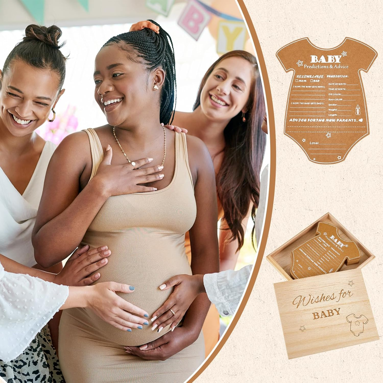50 Pcs Baby Shower Predictions and Advice Cards with Wood Keepsake Box, Baby Shower Gifts for Guest, Baby Shower Advice Cards Party Favor Supplies Decoration image number 4