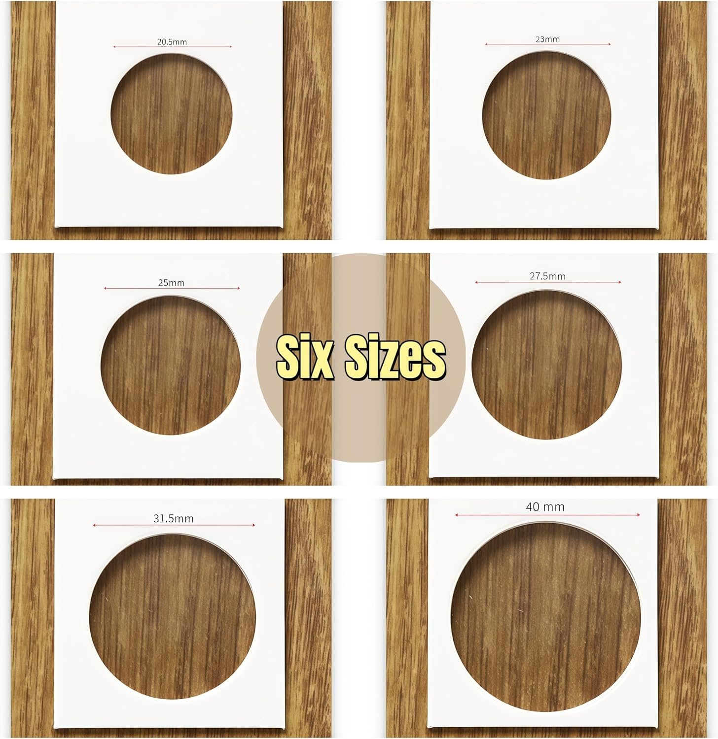 FRIMOONY Cardboard Coin Holders, 300 Pieces, 6 Sizes, 2X2 Inch Flip Assortment for Coin Collection image number 3