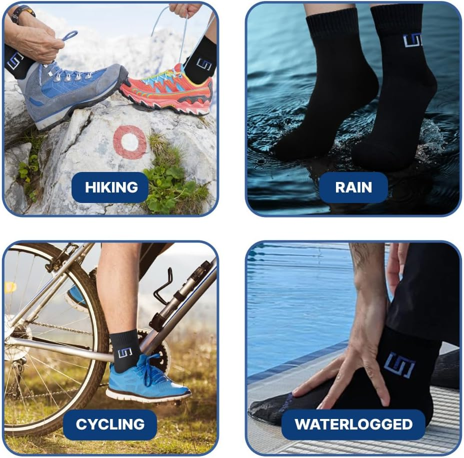 The Wudhu Socks - Non-Leather, 100% Waterproof, Breathable, and Anti-Odor Socks for Ablution & Outdoor Activities [Jet Black][Unisex]