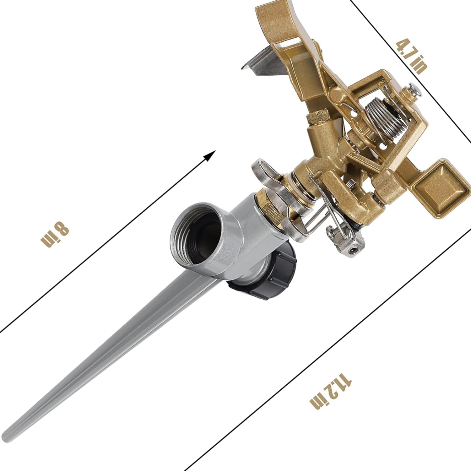 2Pcs Zinc Alloy Heavy Duty Stainless Steel Rotating Sprinkler，Adjustable 360 Degree Watering，Suitable for Large-Scale Grassland, Courtyard and Garden Irrigation image number 2