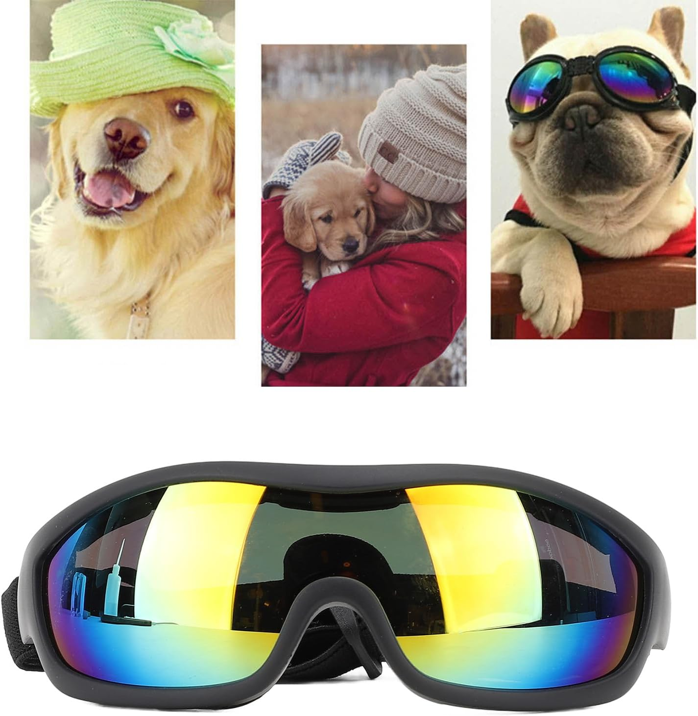UV Dog Sunglasses, Wind Dust Fog Eye Wear Pet Glasses, Small Breed Dogs Goggles with Adjustable Strap for Dog Cat Walking Swimming Bike Riding Hiking (Red)