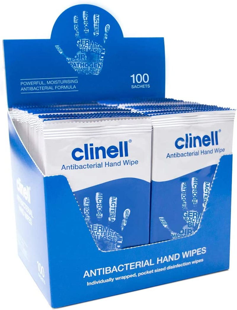 Clinell Antibacterial Hand Wipes Moisturising Antibacterial Wipes with Aloe Vera, 100 Count, Pack of 1