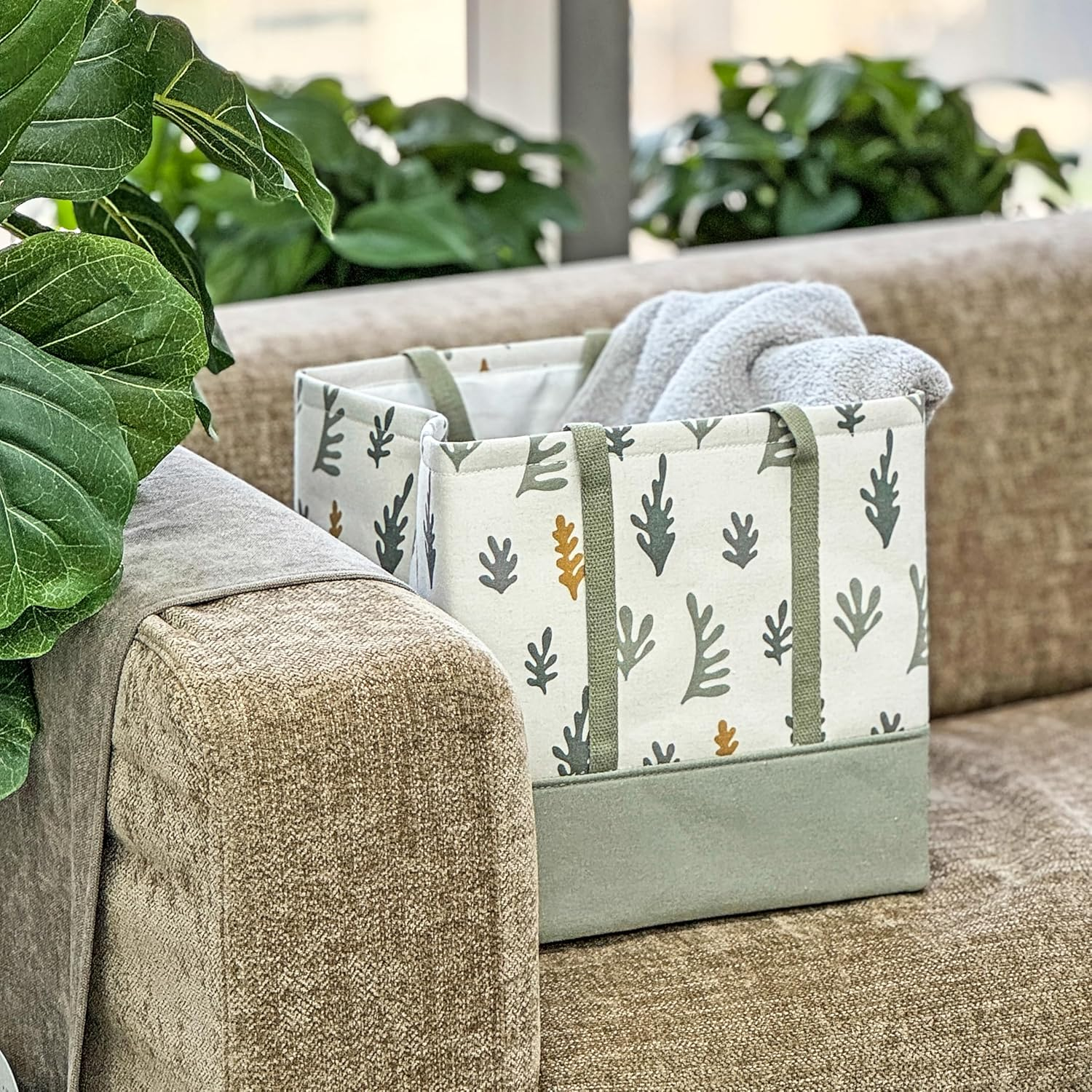 T&T Homewares, Storage Bin, Laundry Basket, Canvas Fabric Collapsible Organizer Basket for Laundry Hamper, Size:( L X W X H) 30 X 30 X 30 (Green Leaves) image number 3