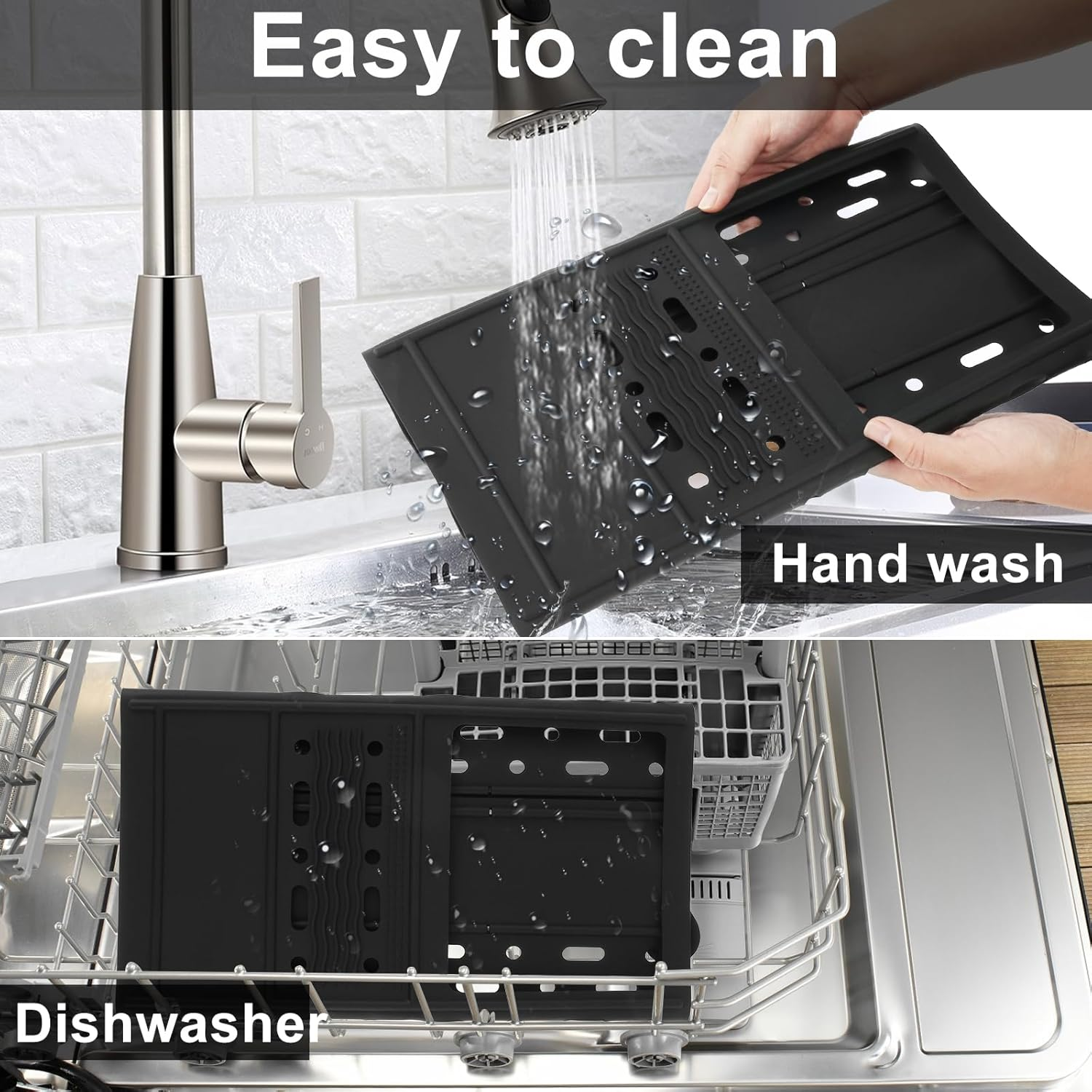 Foldable Sink Cover for Bathroom Counter Space - Silicone Makeup Brush Cleaning Mat, Heat Resistant Organizer Pad, Anti-Slip Vanity Tools Organizer (Black)