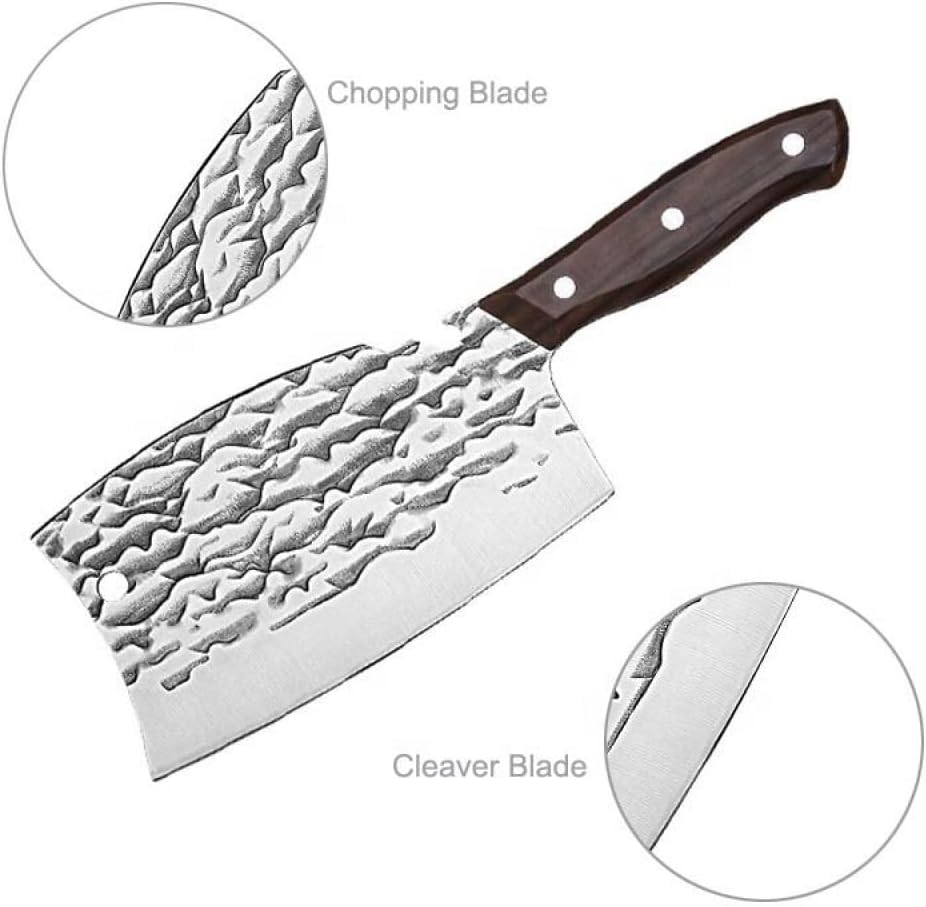 Meat Cleaver Knife Butcher Knife Bone Cutter Heavy Duty Multi-Purpose Dual Edges Kitchen Chopping Knife for Meat Cutting Chinese Chef Knife with Ergonomic Wood Handle for Home Kitchen or Restaurant image number 4