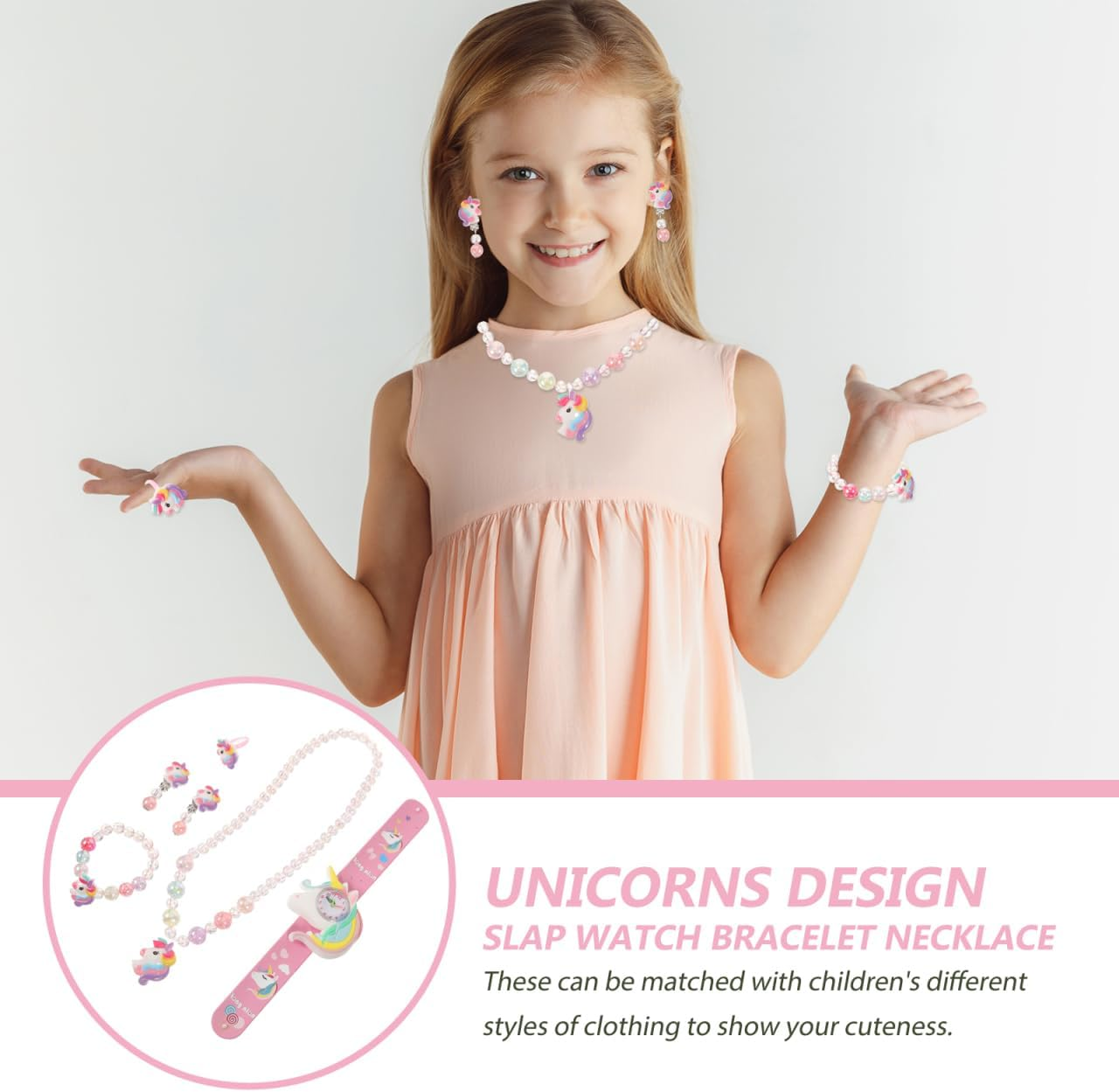Unicorn Silicone Jewelry Set for Girls Including Bracelet Necklace and Earrings Assorted Color Soft Comfortable Accessories Present Box image number 2