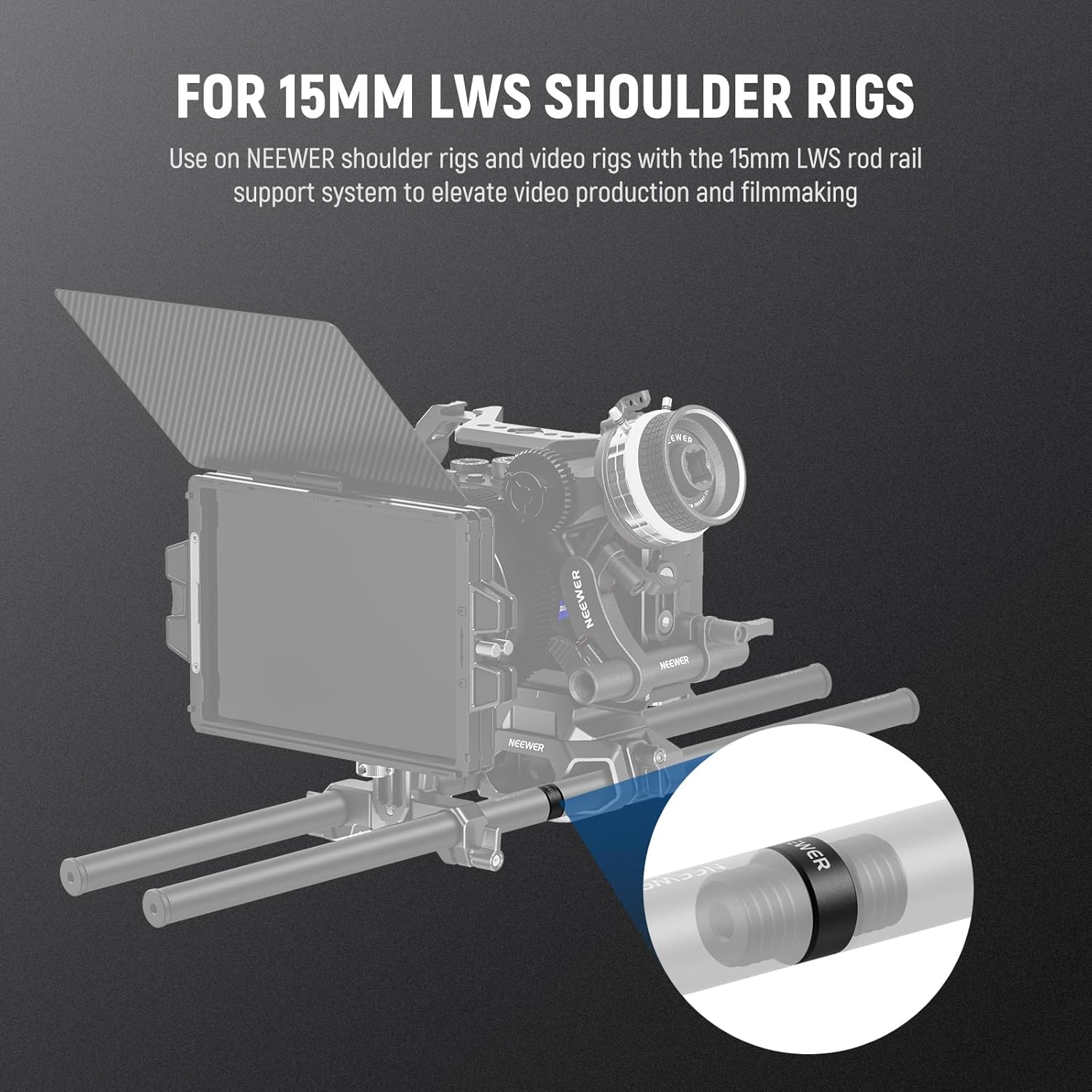 NEEWER 15Mm Rod Connector, 2 Pack, M12X1.5, Black, Compatible with NEEWER Aluminium Alloy 15Mm Rods & LWS Shoulder Rests, Camera Support Rod Connector image number 3