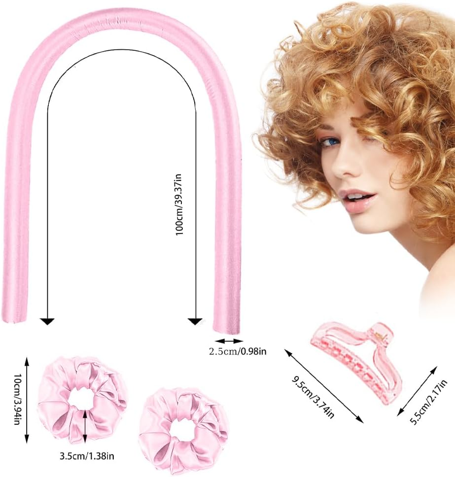 Curls without Heat, 2 Pieces Heatless Curls Band, Non-Slip Heatless Curlers with Hairpin Curlers Overnight for Long Medium Hair 100 X 3 Cm Blue Pink image number 2