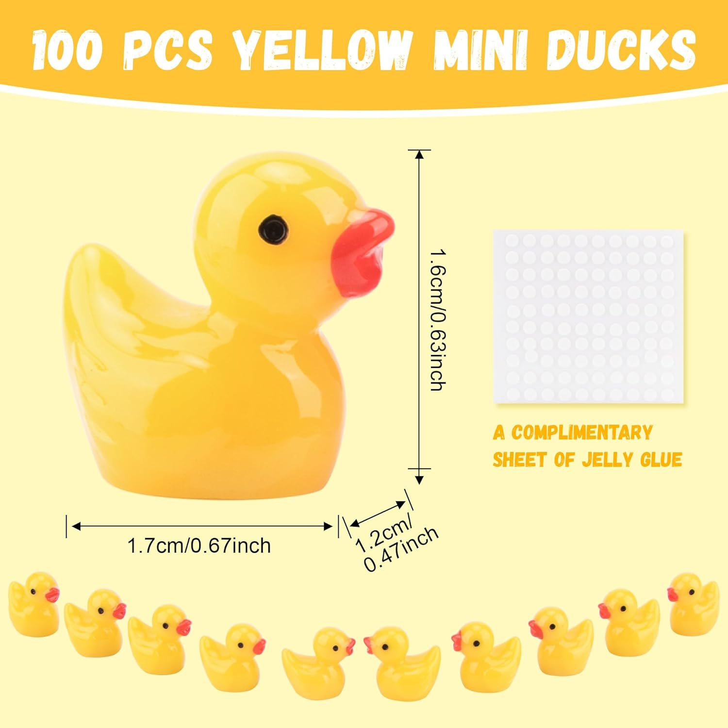 YUNAI Mini Resin Ducks 100 Pcs, Yellow Tiny Ducks with Jelly Glue, Mini Figurines in Bulk for Activity Little Ducks to Hide Prank Game Miniature Dollhouse Aquarium Potted Decorations DIY Craft Toys