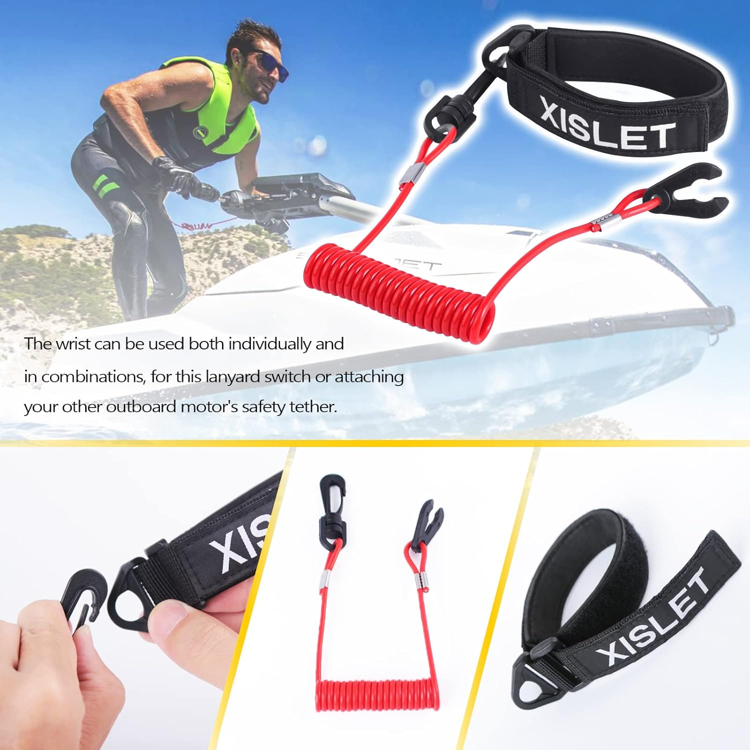 Xislet Yamaha Jet Ski Key Lanyard for Waverunner VX Cruiser FX Engine Safety Stop Tether Yamaha Kill Switch Lanyard Replace EW2-68348-00-00 Aftermarket 6K8-82556-00-00 Jet Ski Accessories image number 4