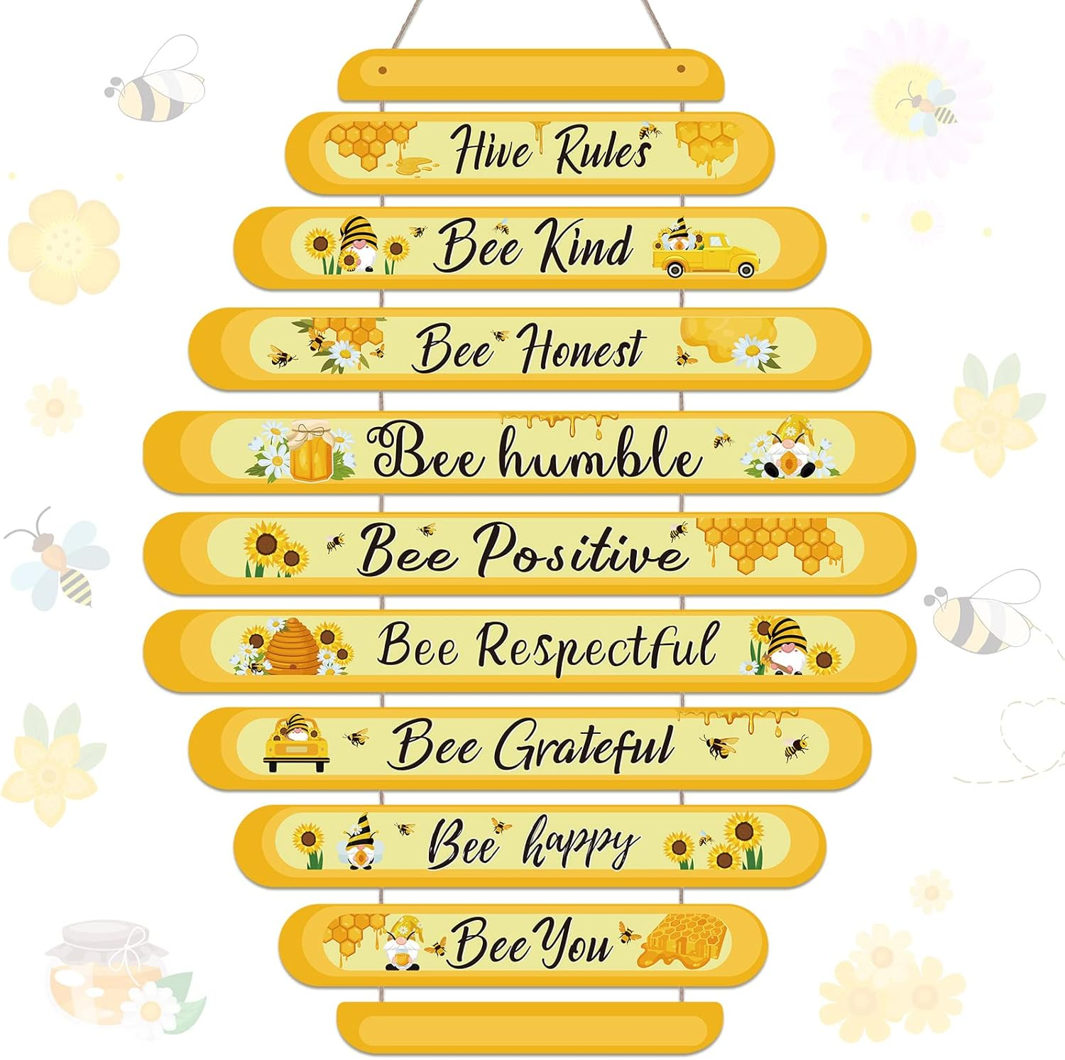 Jetec Bee Hive Rules Sign Wooden Plaque Spring Wall Bee Decor Daisy Honey Sign 11.8" X 19.7" for Home Spring Daisy Sunflower Decorations for Kitchen Living Room Office(Black, Yellow)