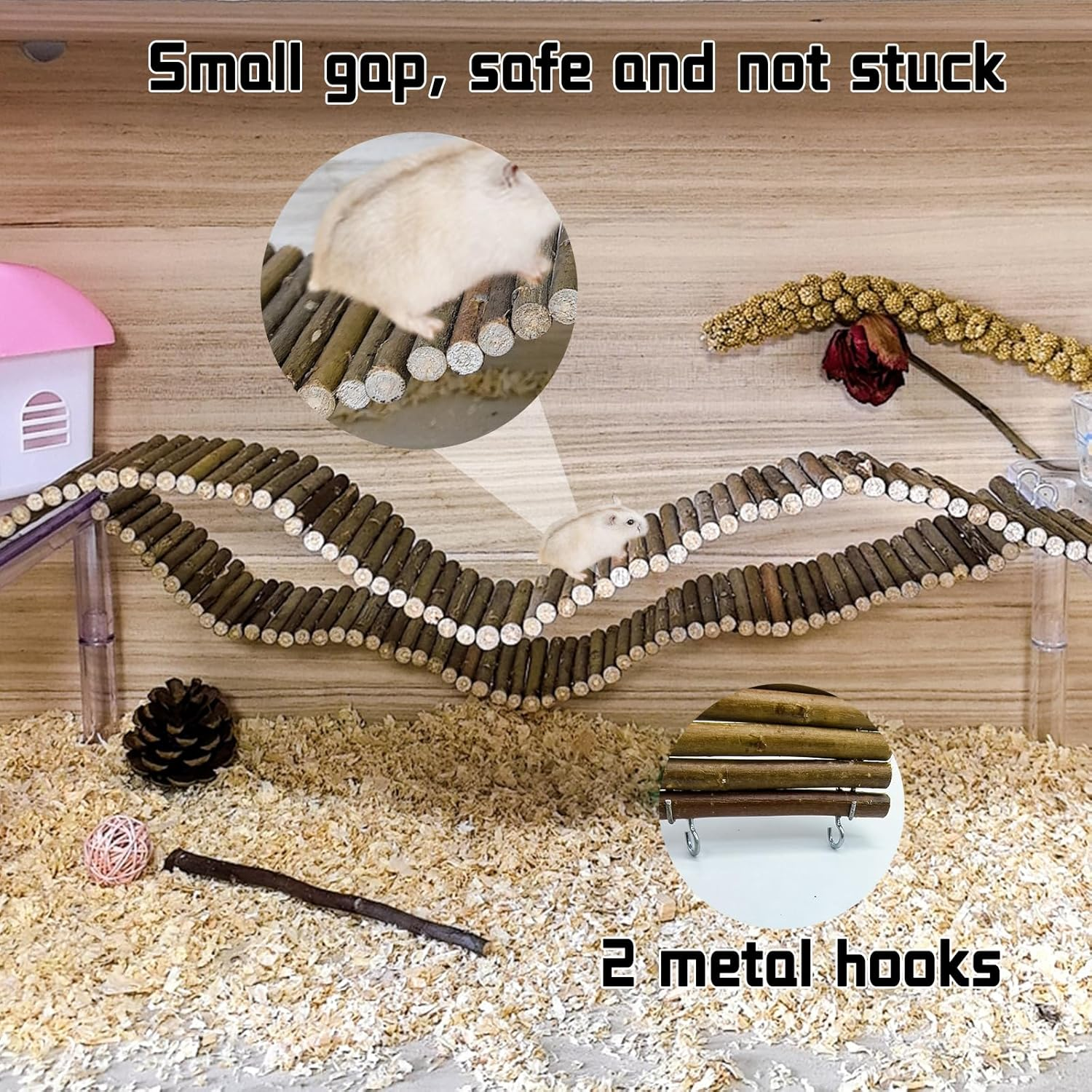 Rat Bendy Long Suspension Bridges Hamster Climbing Ladder Flexible Hamster Wooden Bridge for Small Animal,Rodents,Mouse,Hamster(2Pcs) image number 6