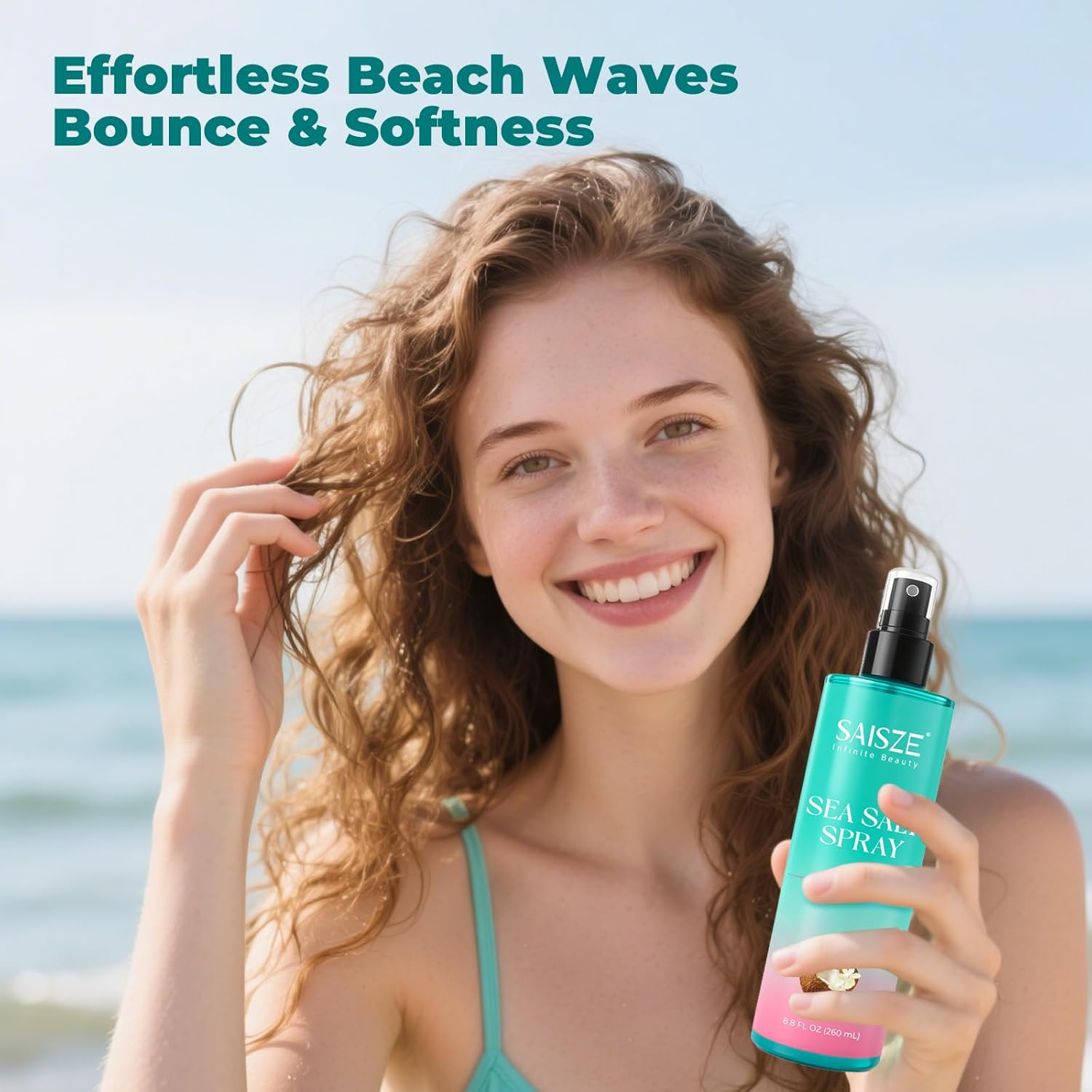 SAISZE Sea Salt Spray for Women and Men, Coconut Aroma, Texturizing and Volumizing Salt Water Texture Spray, Effortlessly Achieve Beachy, Wavy and Curly Hair, 8.8 Oz image number 1