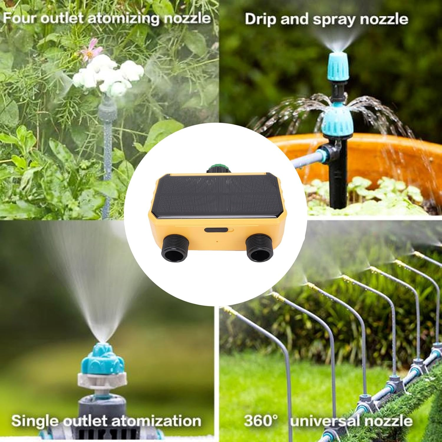 Solar Powered Sprinkler Timer with Rain Delay - Dual Zone Smart Irrigation Controller for Garden, Programmable Outdoor Watering System with Type-C Charging & Filter