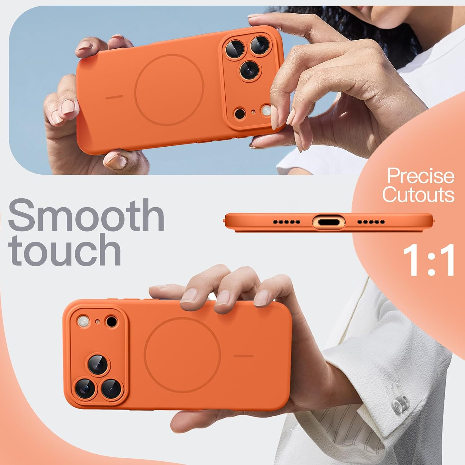 Jetech Magnetic Silicone Case for Iphone 17 Pro 6.3-Inch, Compatible with Magsafe, Silky Soft Touch, Shock Absorbing Phone Cover with Camera Lens Protection (Orange) - Dark Blue image number 2