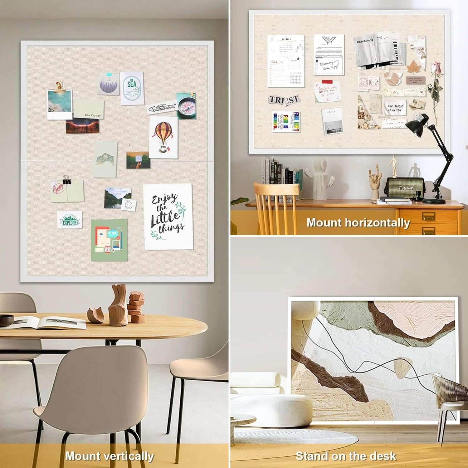 Large Bulletin Board 48X36 Inch with Linen Cork Boards Wall Decor Hanging Pin Wood Framed Display Bulletin Cork Photo Picture Board Light for Room School Office 30-Pushpin White image number 4