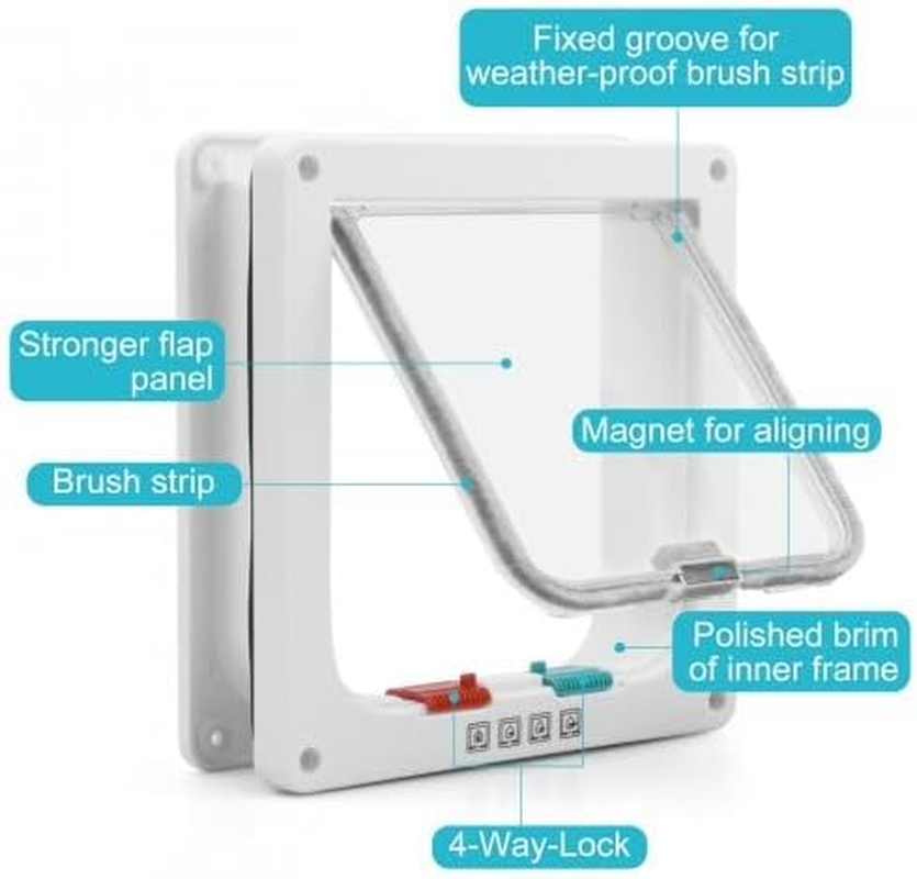 Cat Flap, 4-Way Locking Large Cat Door, Room Door, Weatherproof Cat Door, Cat Doors for Thin Door and Wall, Dog Door Window Magnetic Closure for Pets, Indoor Outdoor Door (M) image number 4