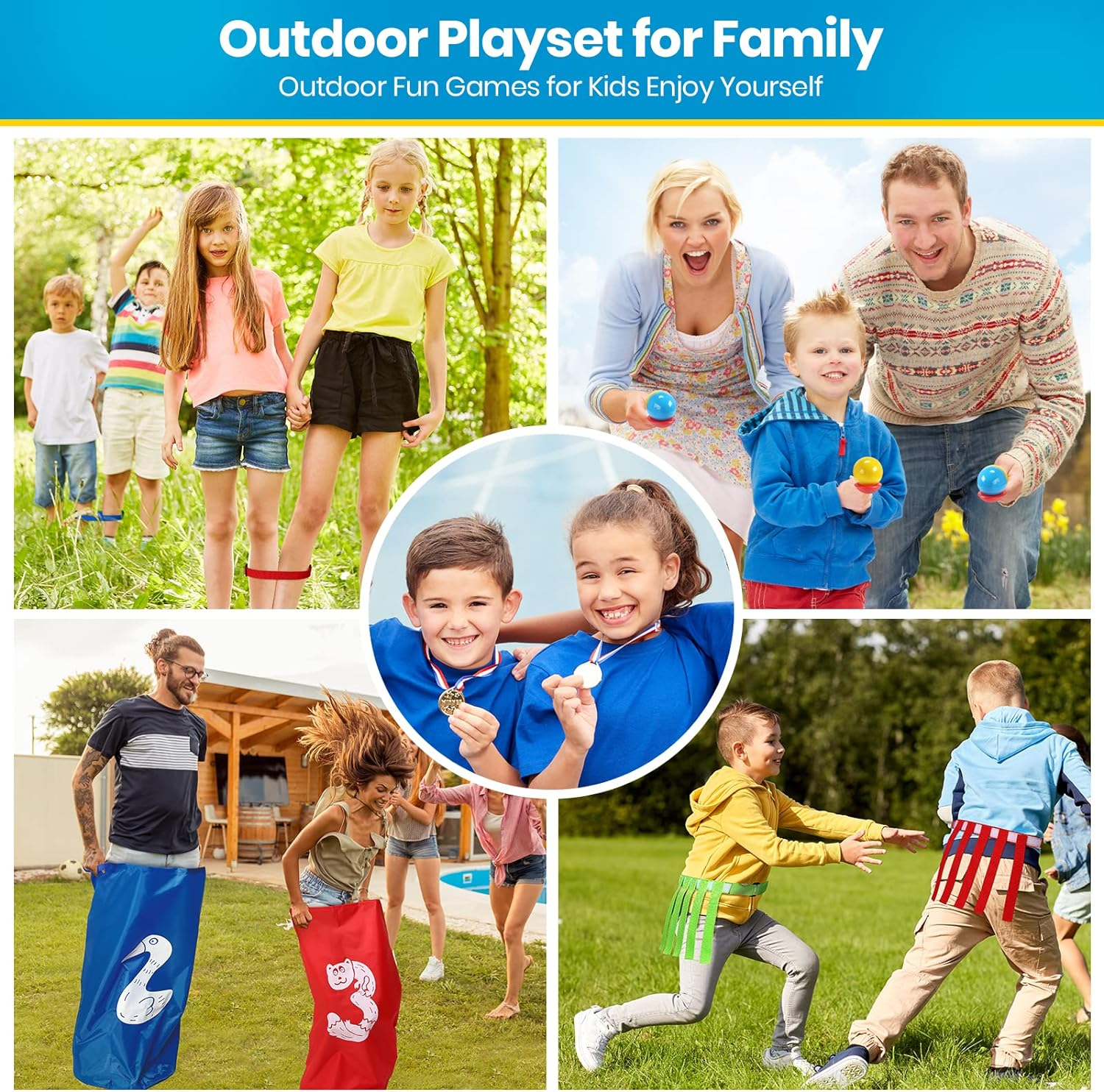 Skirfy Potato Sack Race Bags, Egg and Spoon Race, Carnival Games 3-Legged Relay Race Bands, Outdoor Games for Kids and Adults