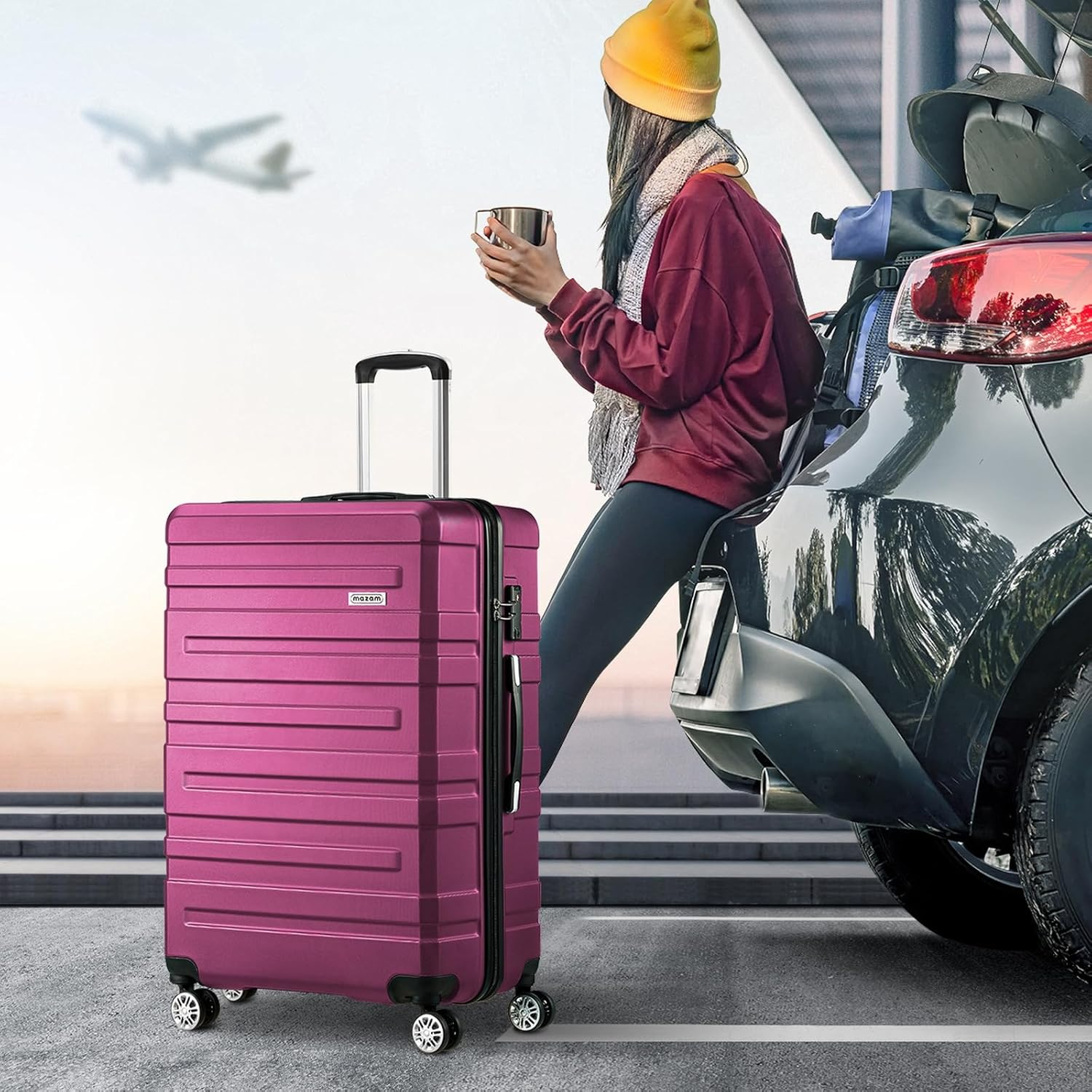 Mazam Luggage 28" Suitcase Trolley Set with Lock Storage Hard Case for Travel, Magenta image number 5