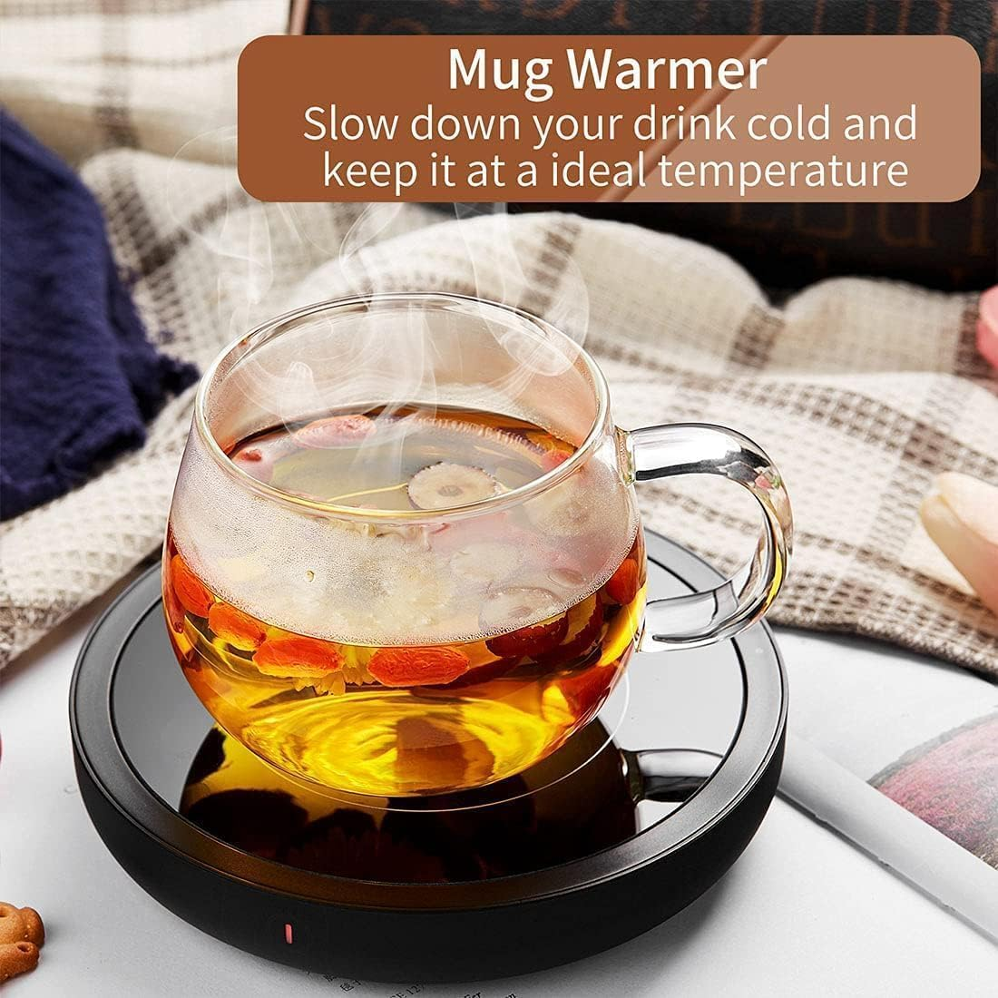 Travel Essentials USB Mug Warmer for Coffee & Tea - 3 Temp Settings Auto Shut-Off Cup Warmer Plate | Portable Desk Heater for Office Home | Compatible with Ceramic/Glass/Stainless Steel Mugs (Silver) image number 1