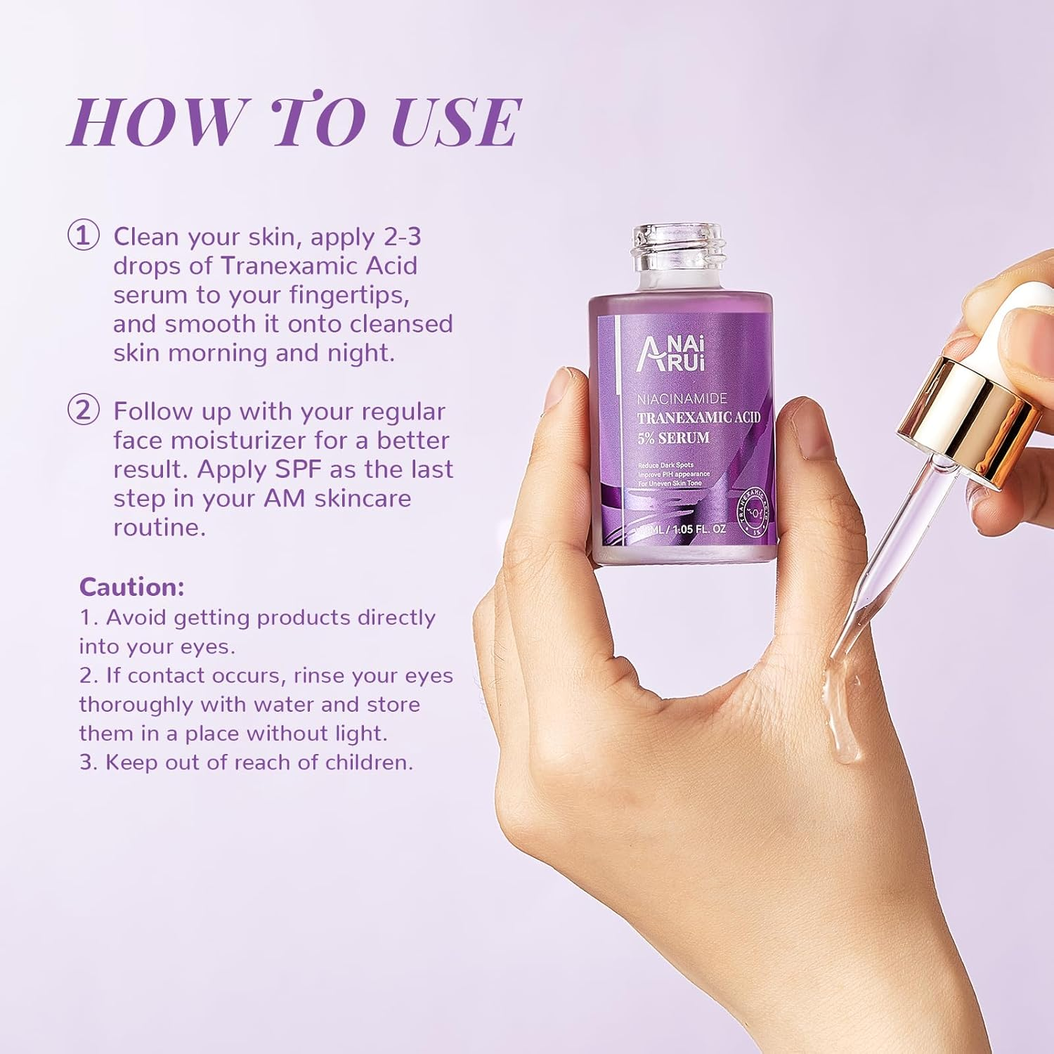 ANAI RUI 5% Tranexamic Acid Serum with Niacinamide, Kojic Acid, Arbutin, Reduce Dark Spot, PIH, for Uneven Skin Tone 1Fl.Oz image number 4