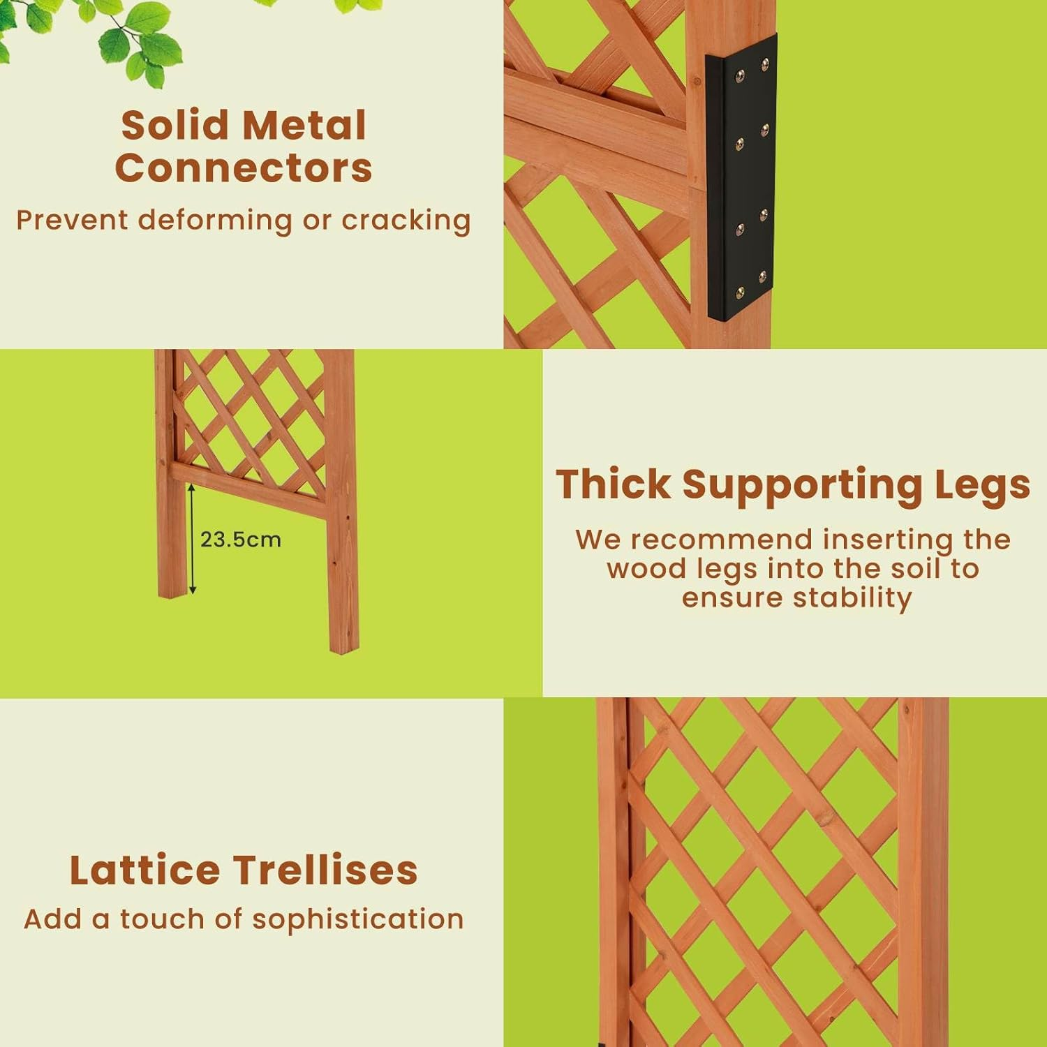 Costway 235 Cm Garden Arch Wooden Arbor, Outdoor Wood Trellis for Climbing Plants, Wedding Arch for Ceremonies Parties, Solid Wood Backdrop Stand, Backyard Pergola, Greenhouse Patio Lawn Decoration image number 5