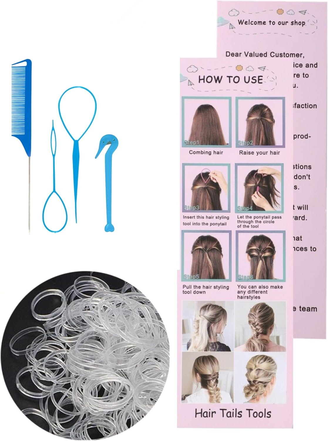 4 Piece Hair Braiding Tool Kit Professional Hair Styling Set for Perfect Braids, Includes Hook, Comb, Clips, and Accessories Ideal for Beginners and Expert (Blue) image number 2
