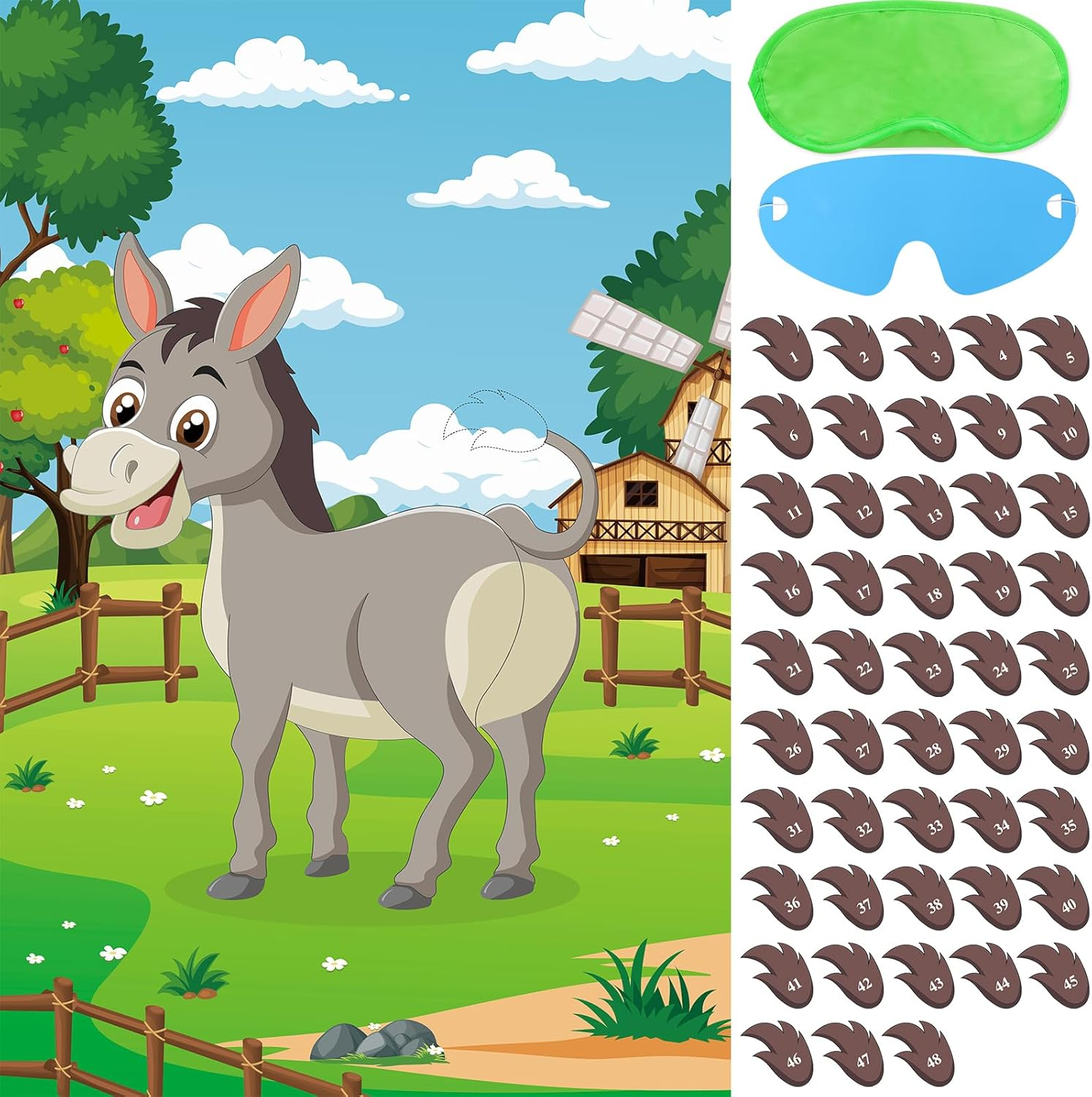 Hxezoc Pin the Tail on the Donkey Party Game with 48 Pcs Tails Large Donkey Games Poster for Kids Birthday Party Carnival Party Supplies image number 4