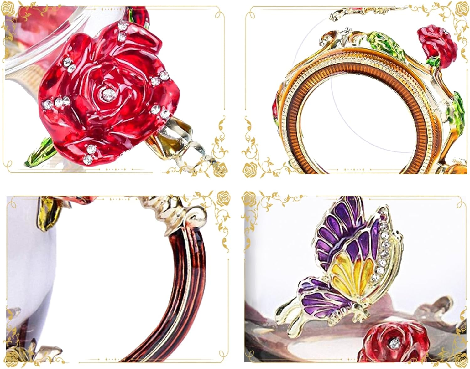 Flower Tea Cup,Butterfly Daisy Glass Fancy Coffee Mug with Spoon,Gift Box for Her Mom Wife Grandma Girls Friends Valentines Christmas Birthday Present Idea for Juice,Hot/Cold Drinks Use (Red Rose) - Blue Rose image number 2