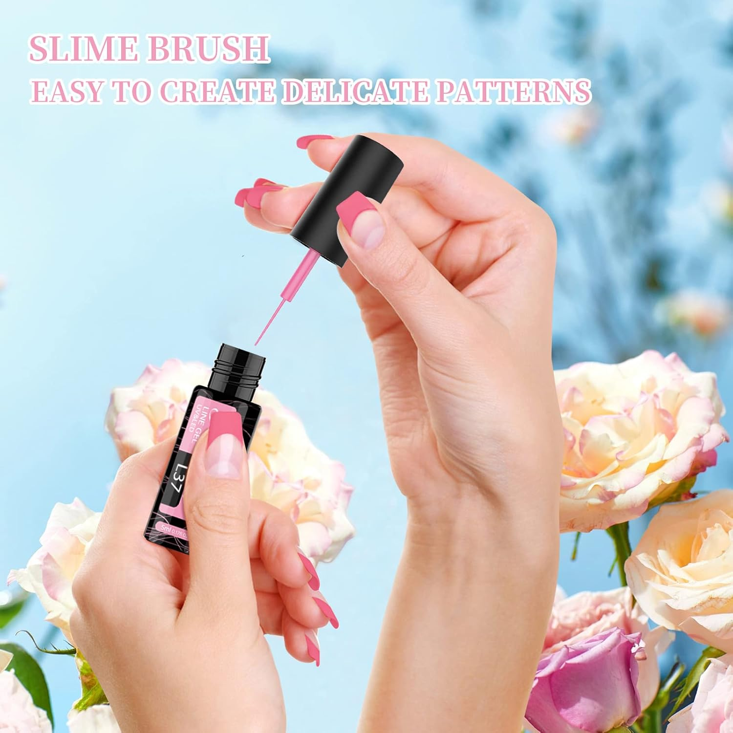 Kredioo Gel Nail Polish Liner Art Kit-12 Colors Pastel Nails Paint Polishes Soft Pink Baby Blue Easter Egg Bunny Design, UV Lamp Needed Soak-Off Gel Pen with Thin Brush for Home Manicure Salon Quality