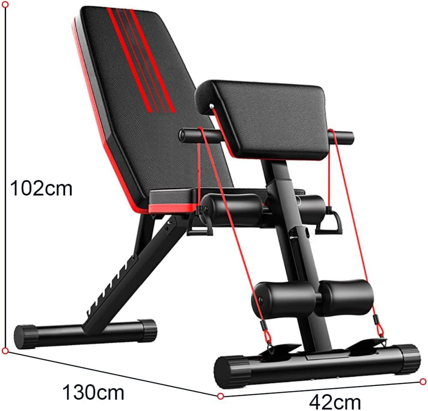 Adjustable Weight Bench, Foldable Full Body Exercise Workout Bench 150KG Capacity Utility Bench for Home Gym Full Body Fitness Training Benches with Elastic Ropes image number 1