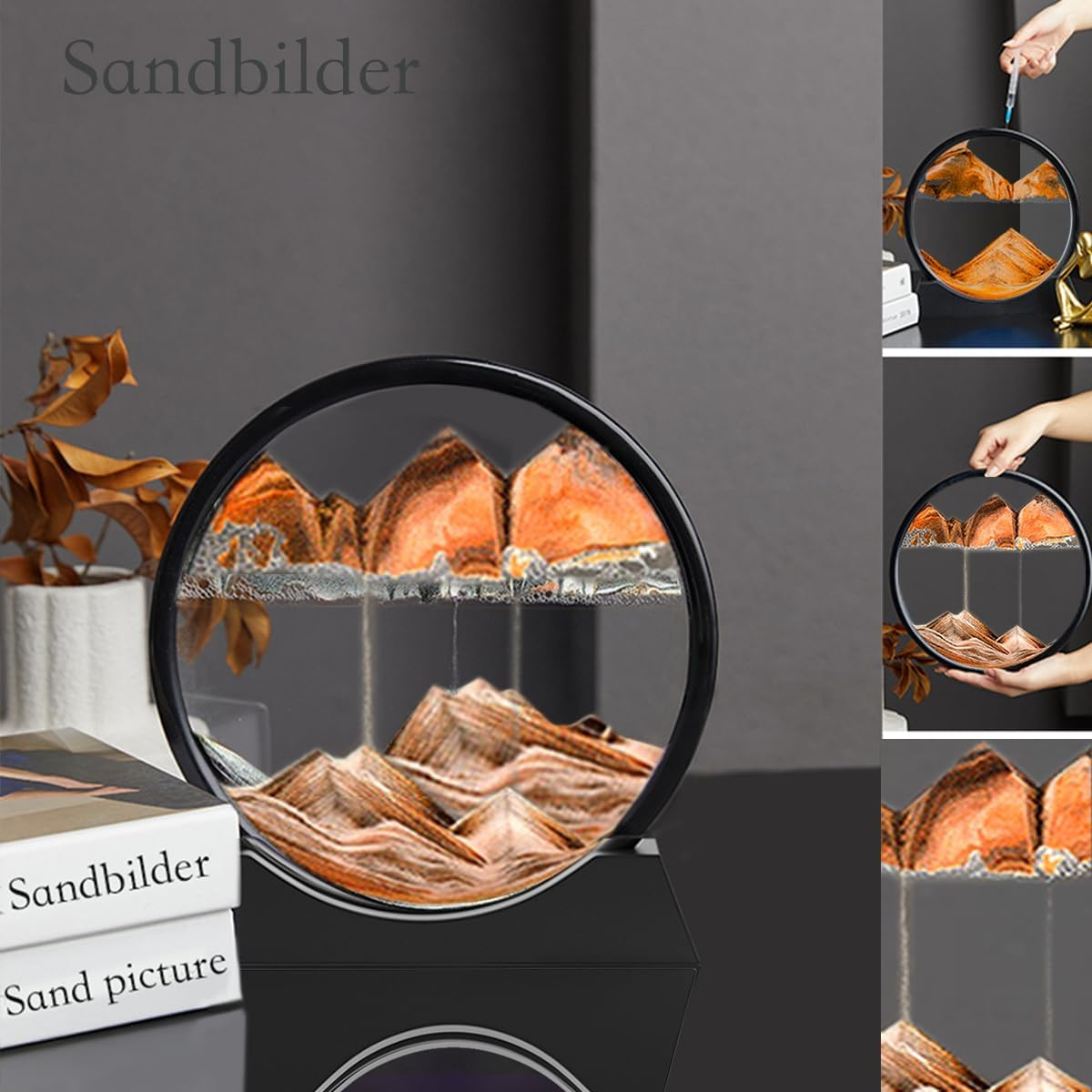 Sandbilder-Moving Sand Art Decor, Falling Picture in Motion, 3D Deep Sea Sandscape, Flowing Relaxing Toy, Rotating Display for Desktop Office Home (Black, 12") image number 4