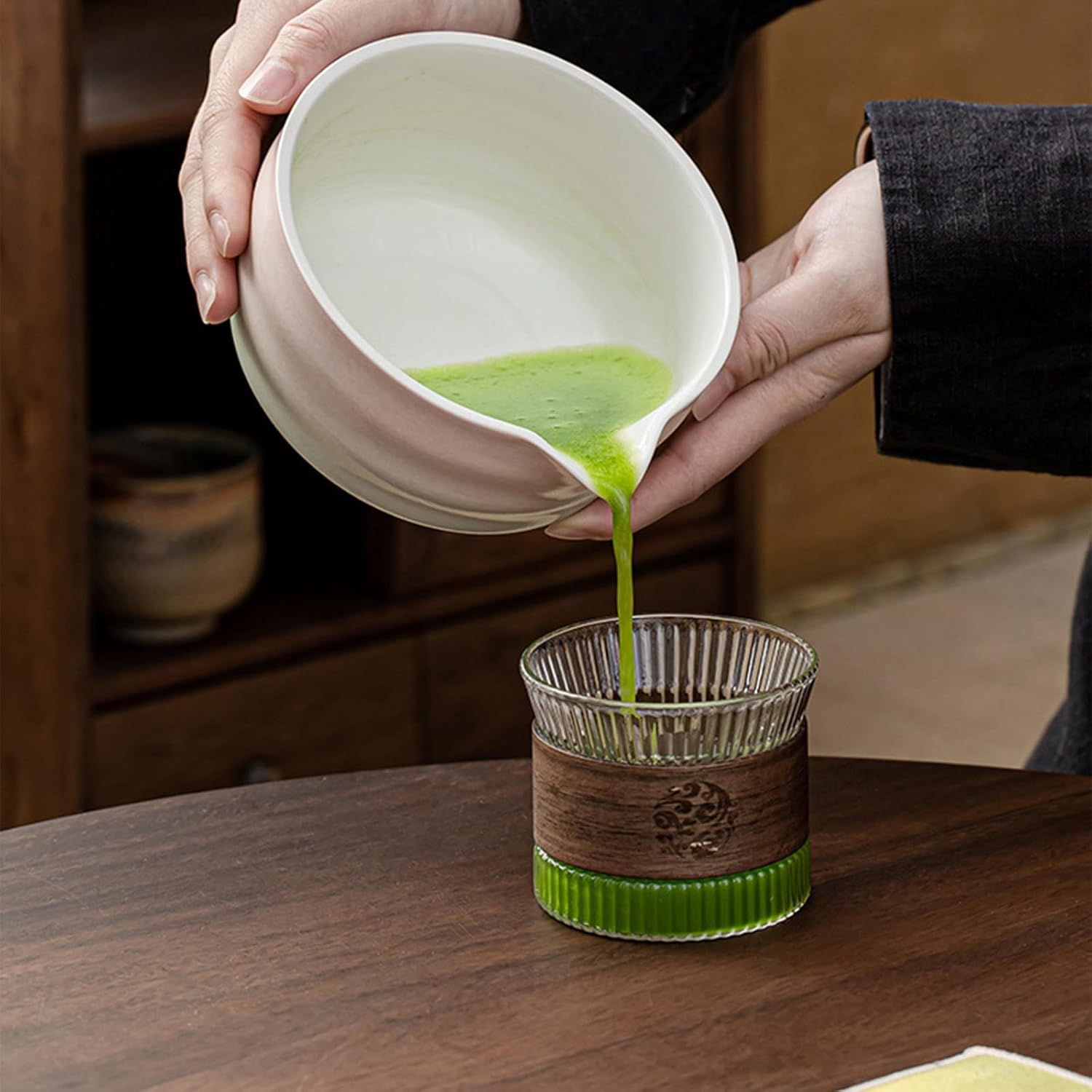 Matcha Whisk Set, Matcha Bowl with Spout, with Handcrafted Bamboo Whisk Matcha Scoop Matcha Stand Matcha Bowl and Stainless Sifter, for Matcha Tea Ceremony (7Pcs) image number 3