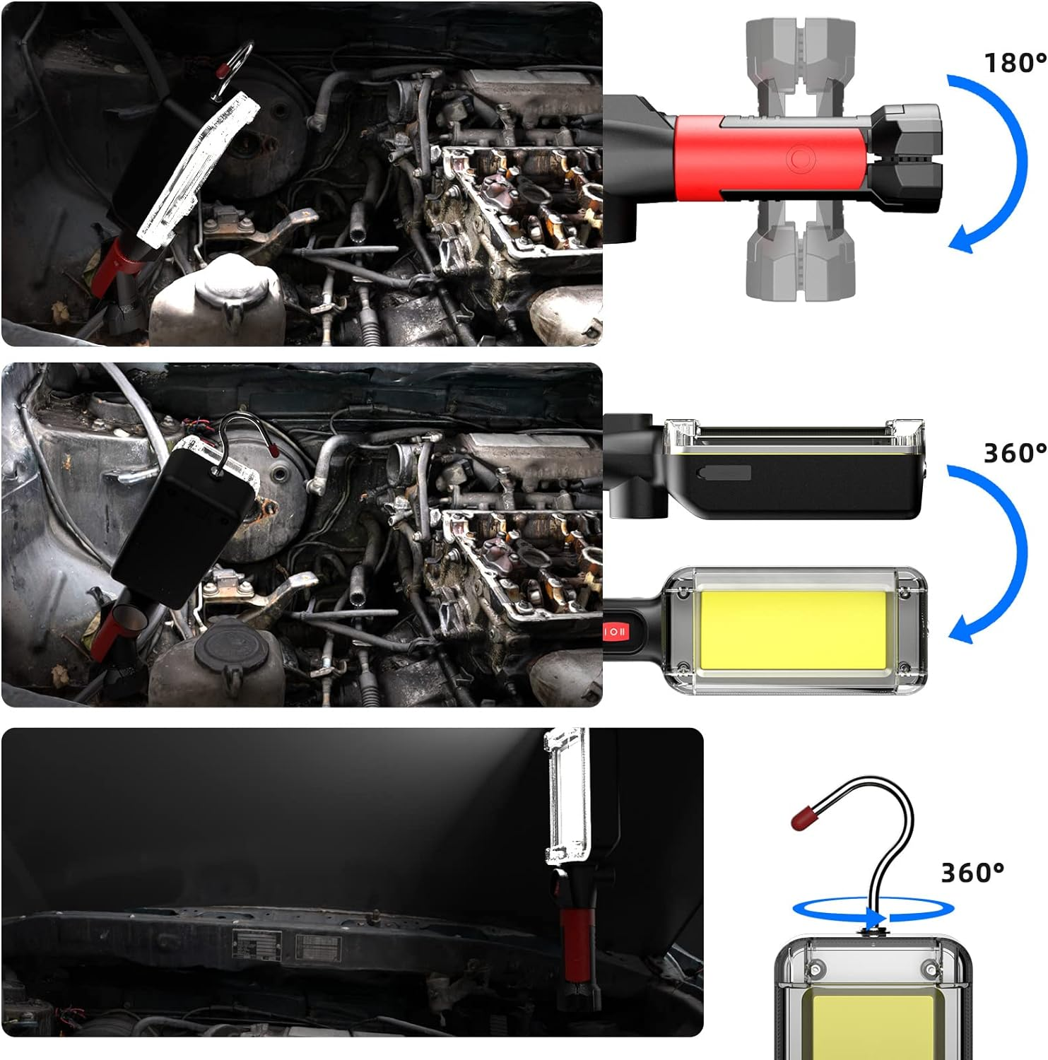 Shilipai Rechargeable Led Work Lights Magnetic Worklight 1500LM Super Bright Mechanic Light for Job Site Lighting,Emergency and Repairing Workshop, Suitable for Decorations/Parties/Festivals image number 2