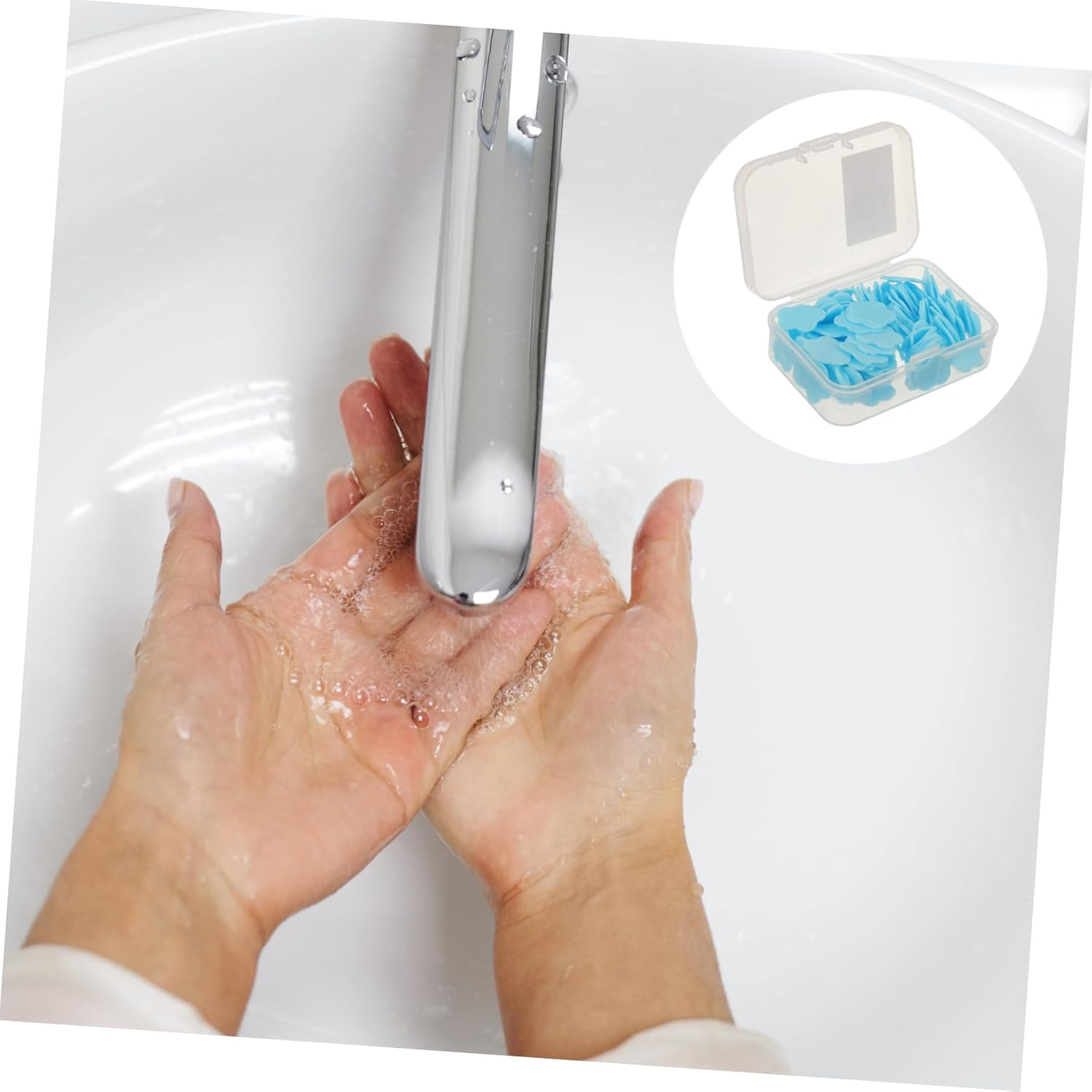 NULYLU Portable Travel Soap Sheets Box Mini Soap Paper for Boys and Girls Blue Milk Scent image number 3