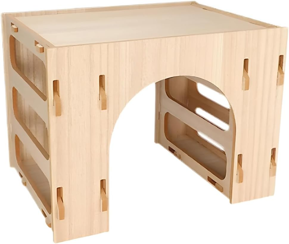 AIMALL Three-In-One Wooden Hay Feeder Bunny Tunnel Hideout Villa for Rabbit Guinea Pig Hamster, Pet Feeding Station with Hay Rack and Shelter, Easy to Clean image number 6