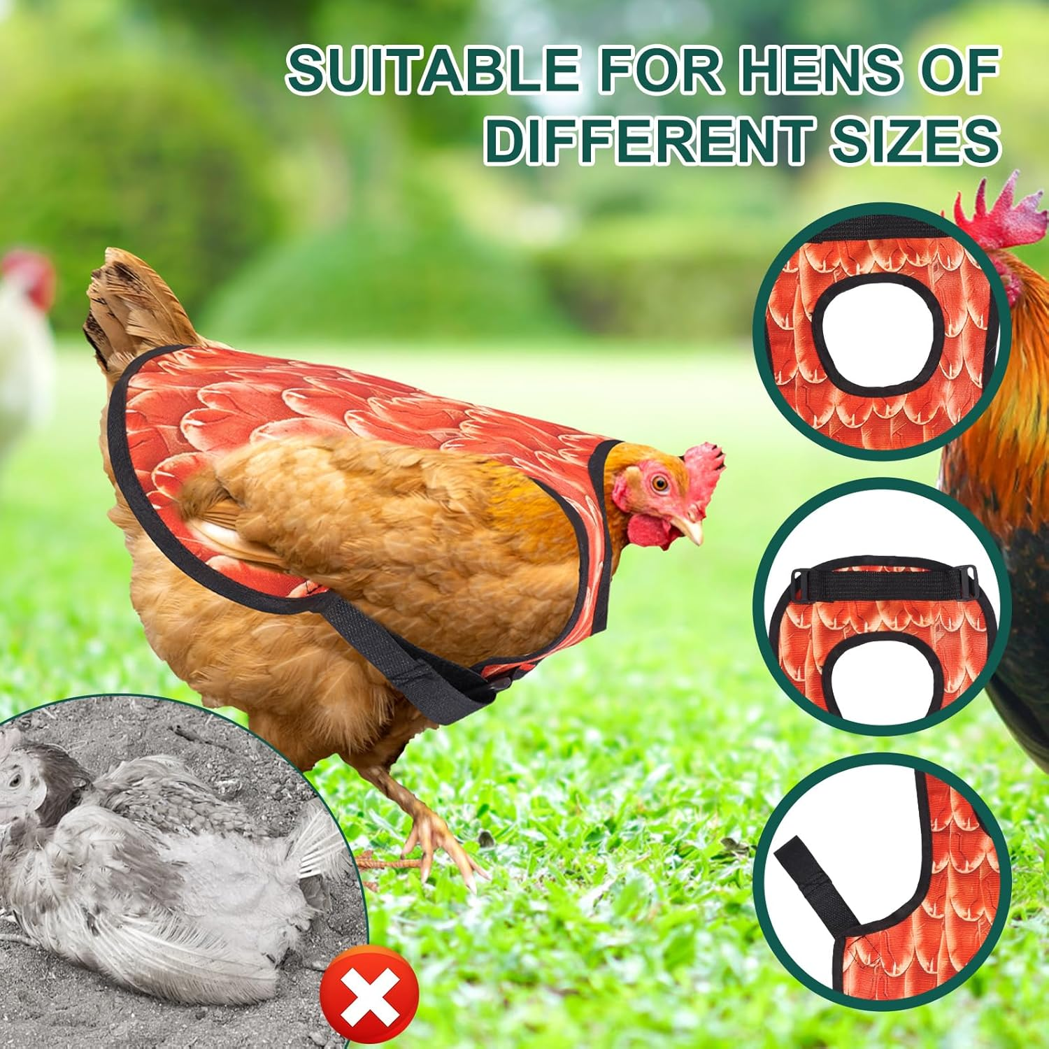 3Pcs Chicken Saddle Back Protector Polyester Chicken Apron Feather Protector with Adjustable Straps for Hens Poultry image number 5