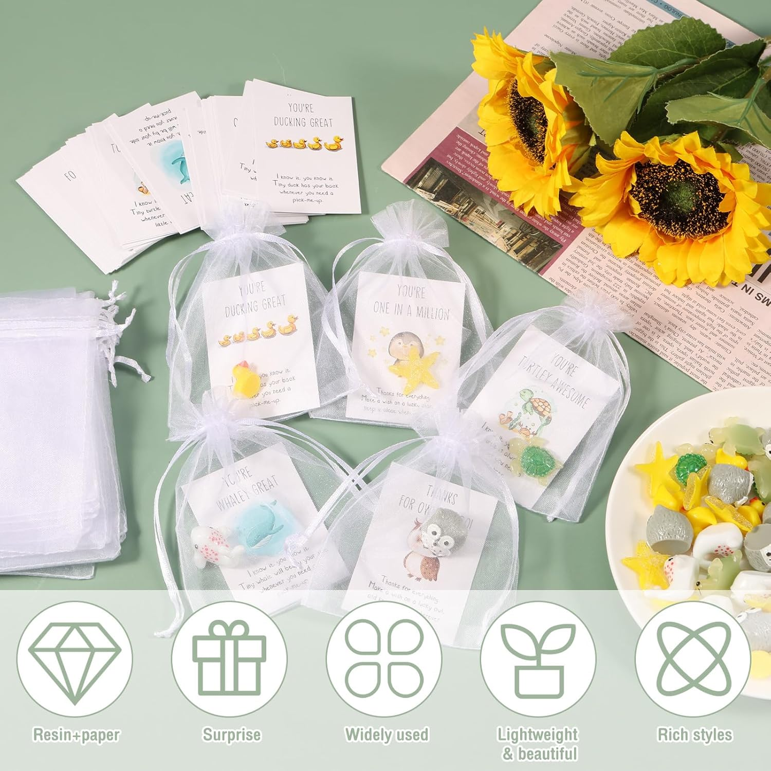 Awobepl Inspirational Appreciation Resin Animal Present,Waterproof Versatile Office Animal Ornament Favor,Pun Motivational Note Cardsfor Employee Coworker Teacher (Style 1) image number 1