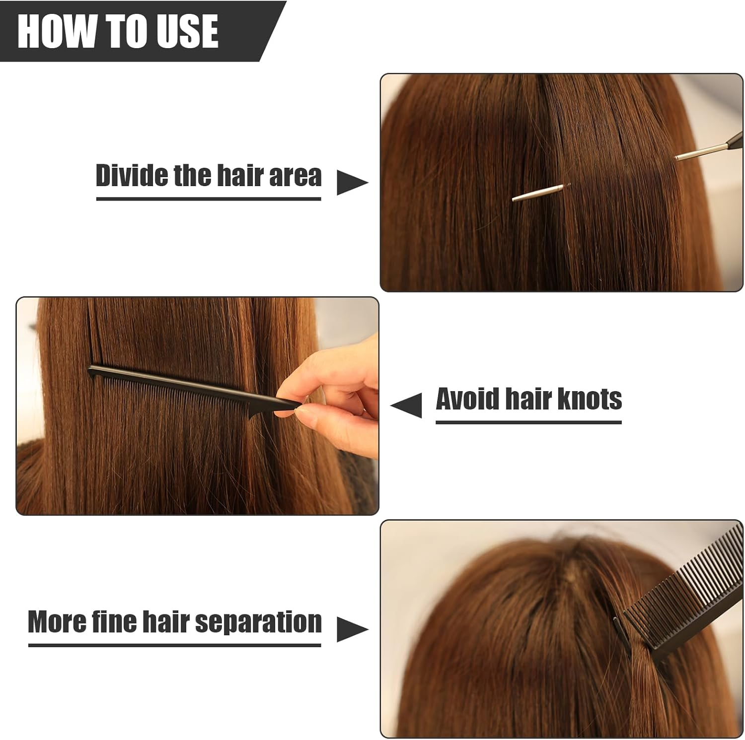 NICEMOVIC 36 Pcs Parting Comb, Rat Tail Combs for Women Girls, Rattail Comb with Stainless Steel Pintail, anti Static and Heat Resistant Teasing Combs for Braiding Hair Styling (Black) image number 3