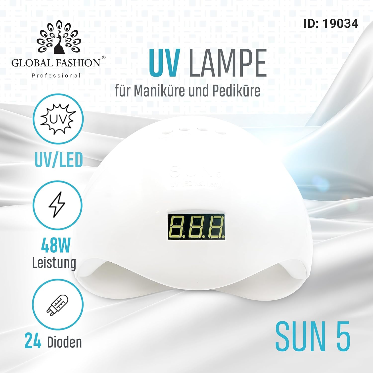 Professional UV LED Nail Lamp &ndash; Fast Curing Nail Dryer for Gel Polish with Auto Sensor, 3 Timer Settings, Dual Light &ndash; 48W, 54W, 72W &ndash; for Manicure, Pedicure, Home & Salon Use (SUN5-54W)