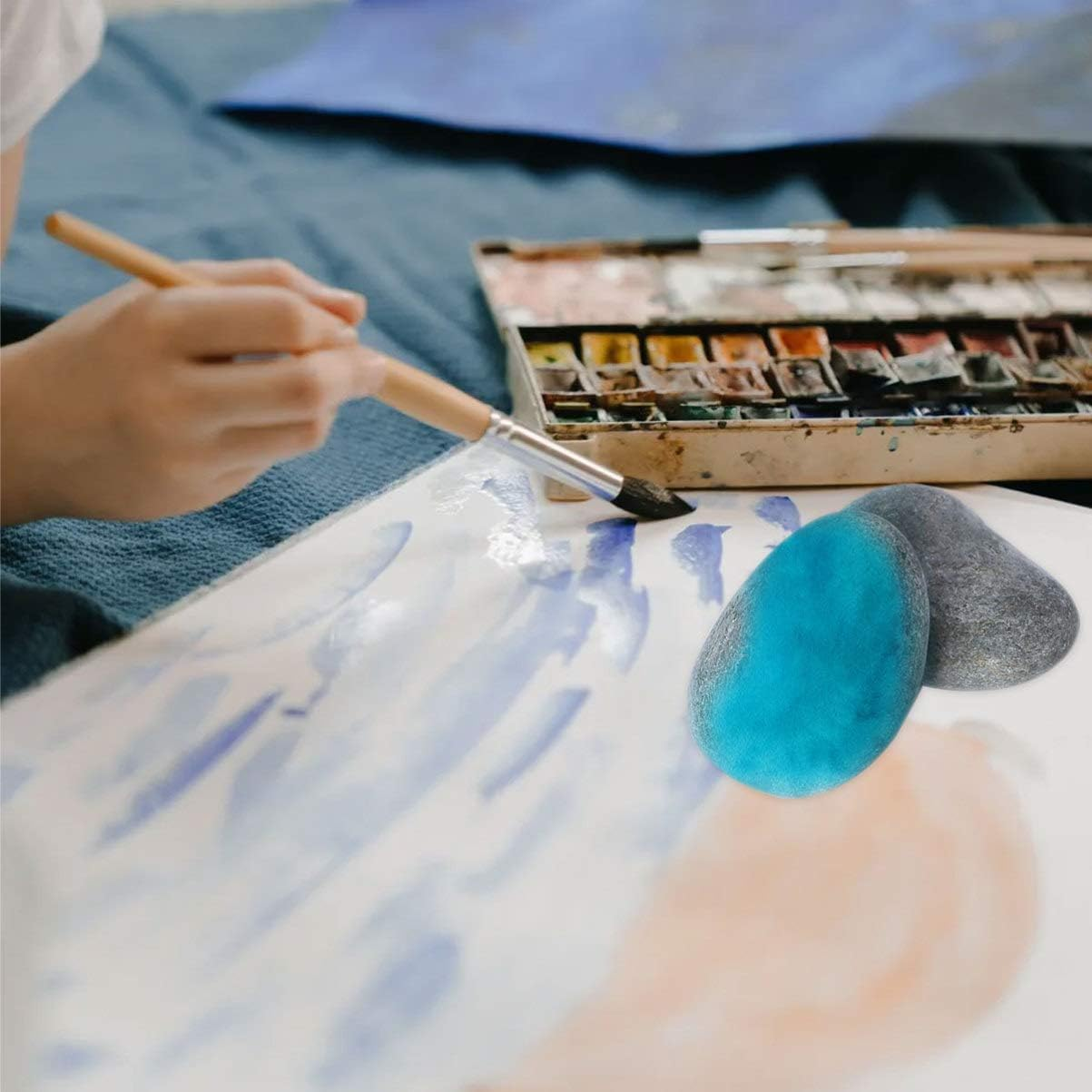 JOINPAYA 6Pcs Painted Stone Pebbles Painting Stones Rock Garden Pebble Painting Kit Large image number 1