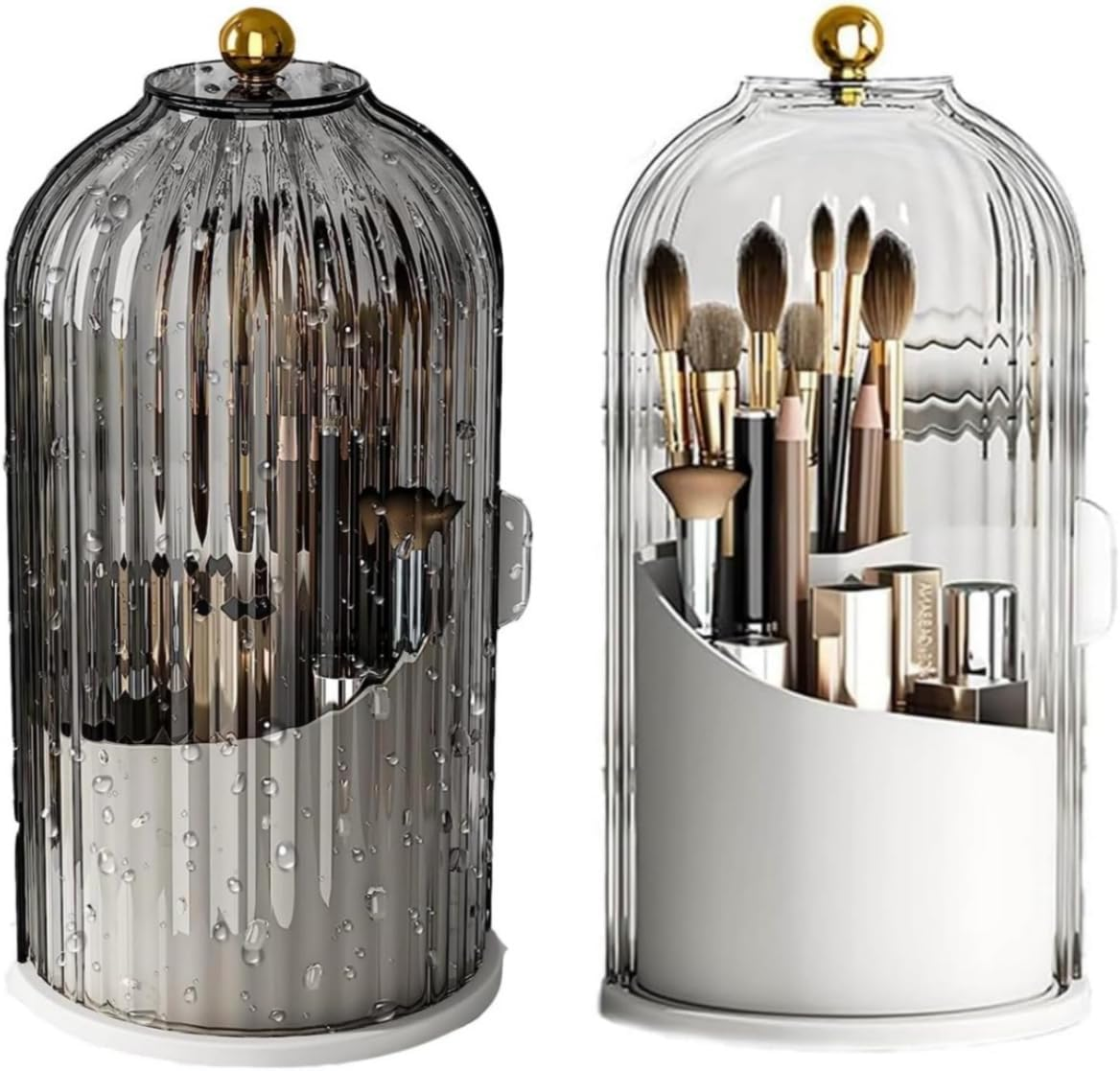 Makeup Brush Holder with Sliding Lid,360&deg; Rotating Dustproof Makeup Organizer, Concealed Toothbrush Holder,Waterproof Dustproof Holder for Toothbrush Toothpaste Cosmetics image number 4