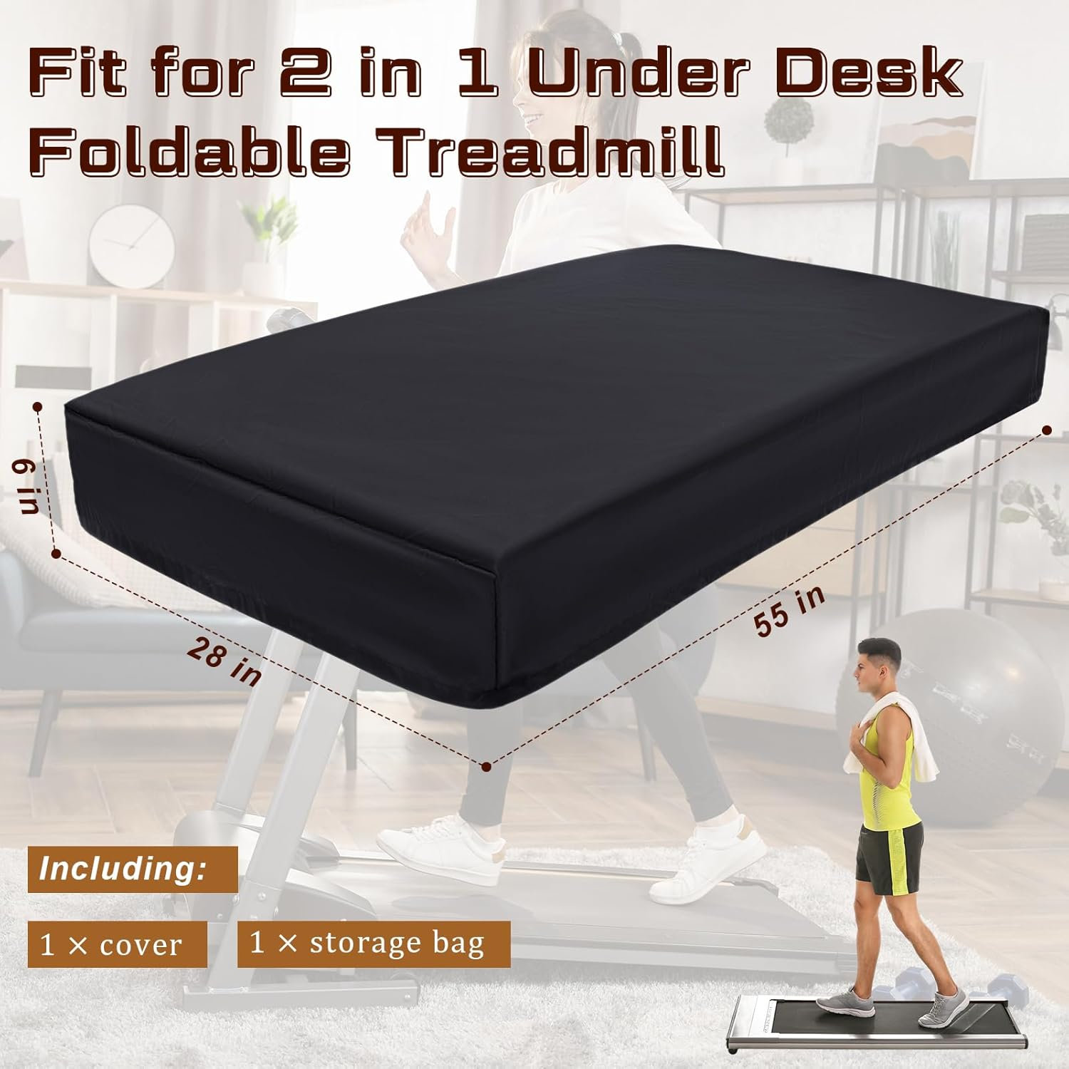 Windyun under Desk Treadmill Cover Dustproof Waterproof Walking Pad Cover Foldable Protective Cover for Home Walking Treadmill Indoor Office under Desk Running Machine, Black image number 3