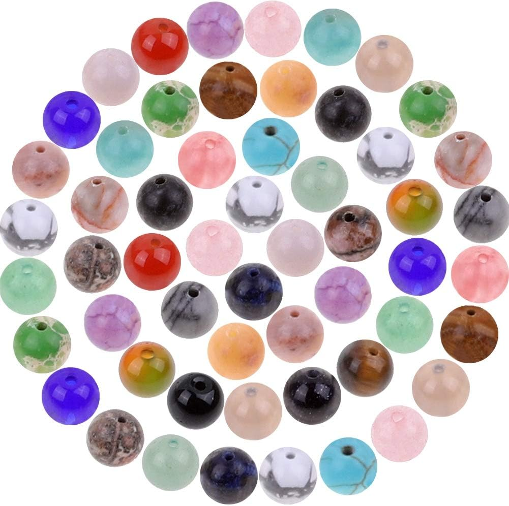 Natural Stone Beads, Cridoz 200Pcs Gemstone Beads with Assorted Color for Jewelry Making Bracelet Necklace