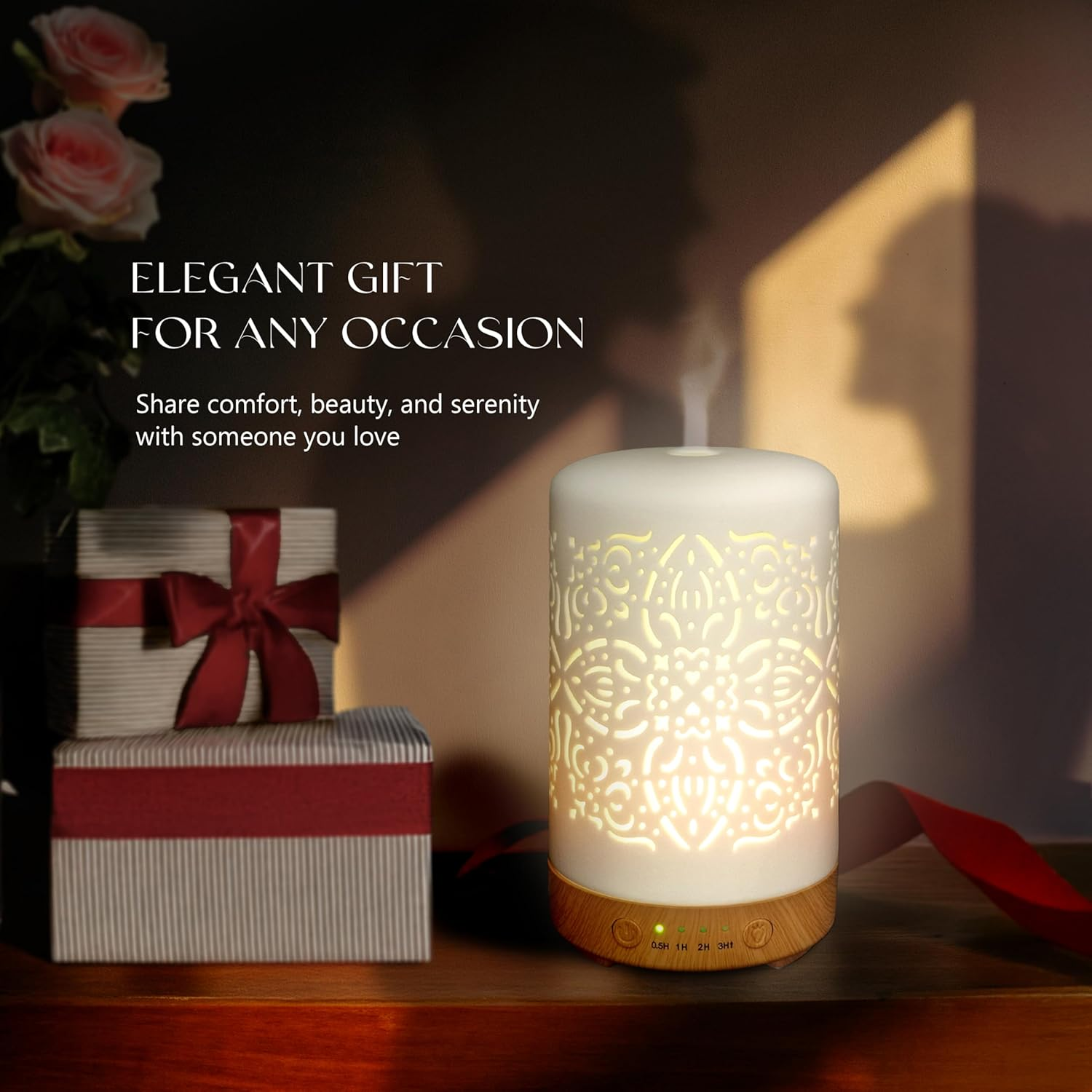 Earnest Living Essential Oil Diffuser White Ceramic Diffuser 100 Ml Timers Night Lights and Auto off Function Home Office Humidifier Aromatherapy Diffusers for Essential Oils image number 2