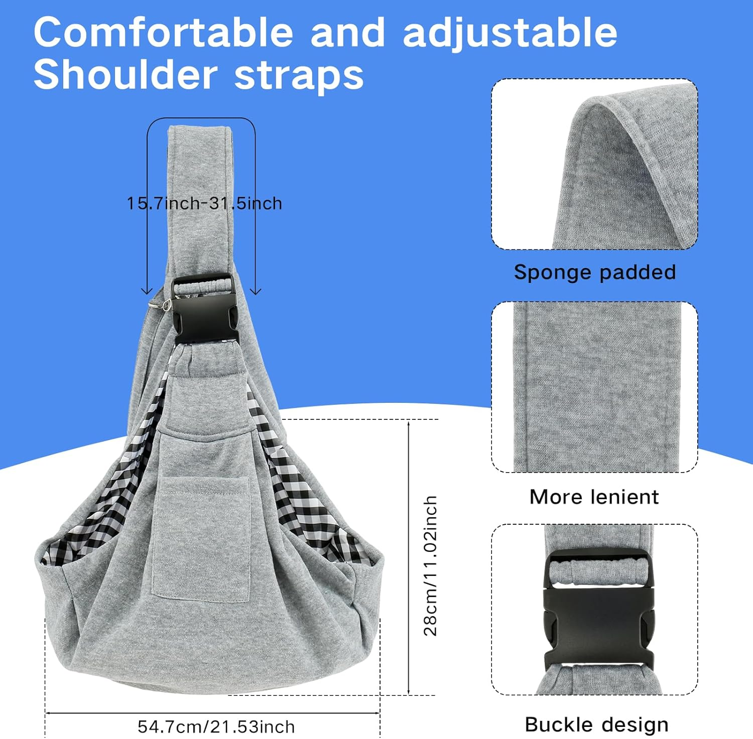 Dog Sling Carrier Pet Sling Carrier with Adjustable Strap Dog Sling Carrier Bag with Front Pocket Breathable Pet Carrier Bag for Puppy Small Dog Cat Hands Free Pet Carrier Sling Bag for Outdoor Travel image number 4