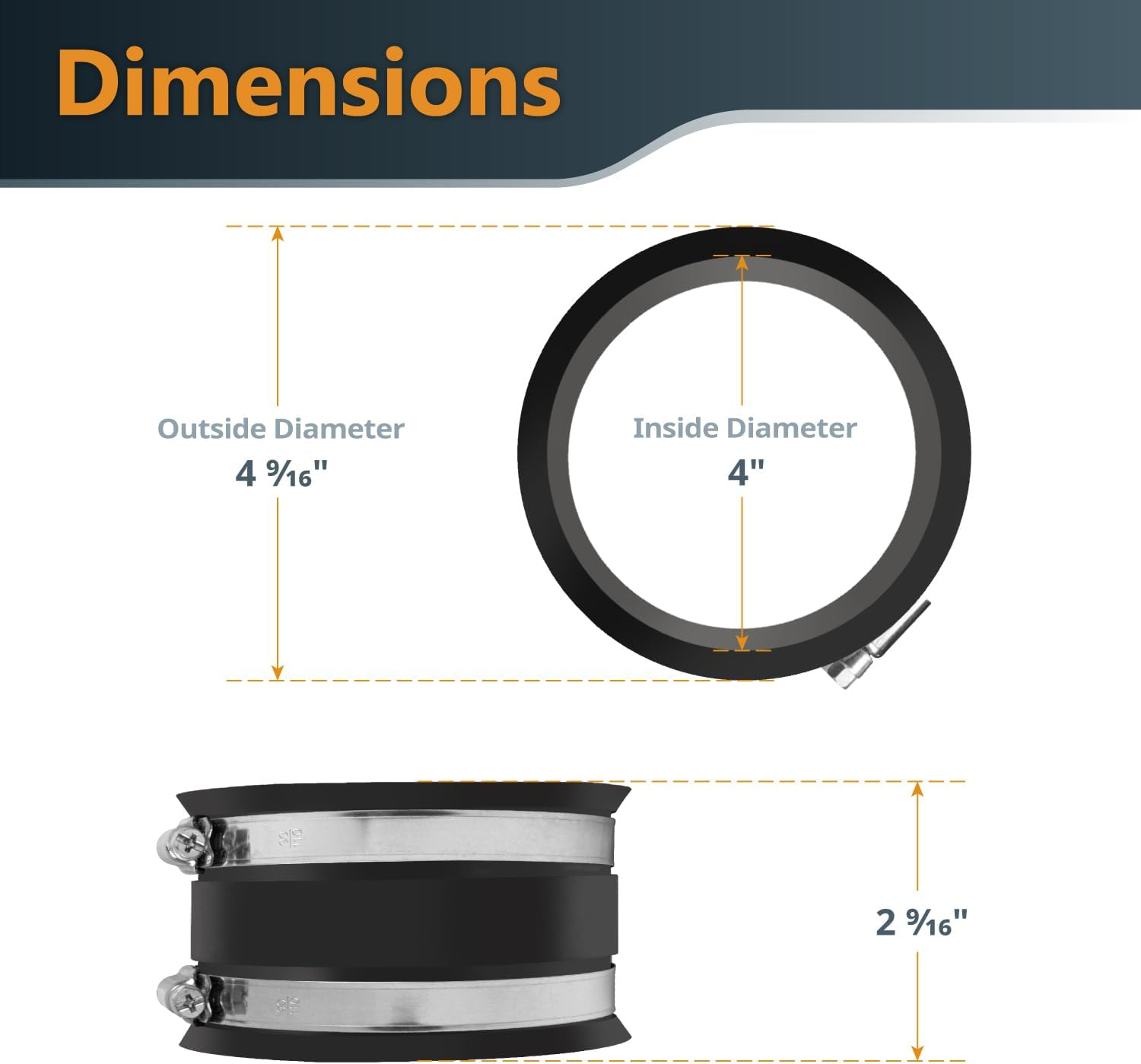POWERTEC 70149 4 Inch Dust Control Flex Cuff with Steel Hose Clamps, Hose Connector Rubber Cuff Coupler for Woodworking Dust Collection Fittings, Dust Collector Accessories & Machinery, 1 Pack image number 2